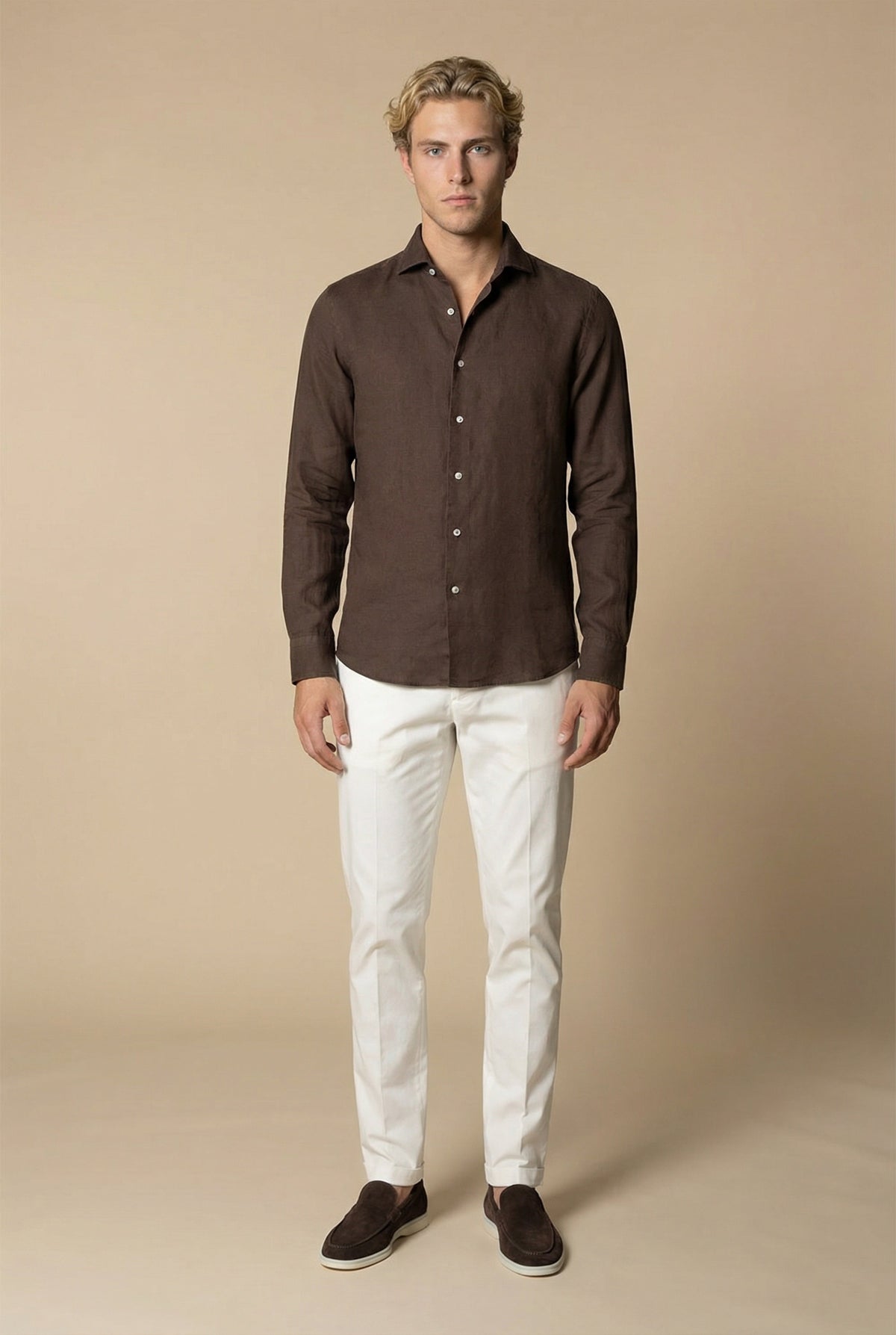 Amalfi Long Sleeve Linen Shirt Dark Brown