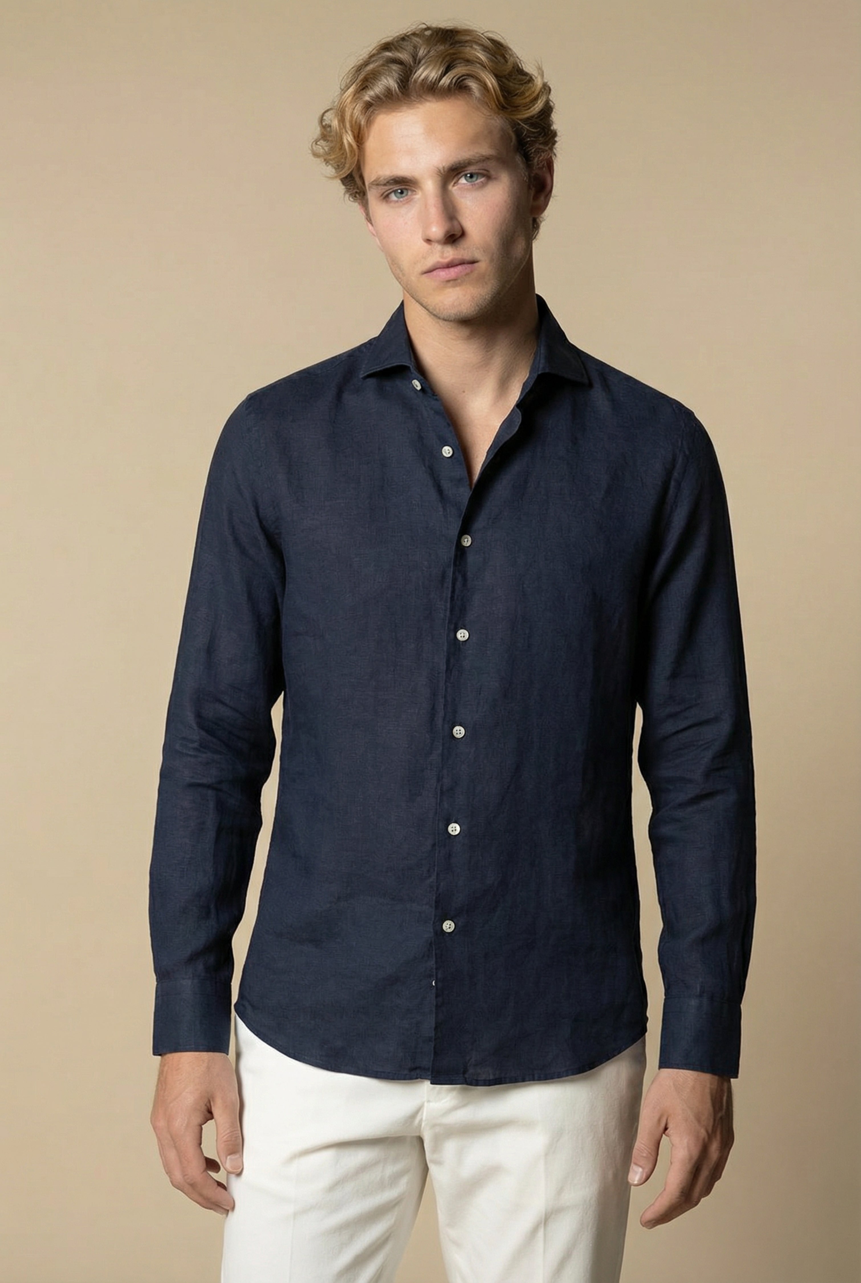 Amalfi Long Sleeve Linen Shirt Navy