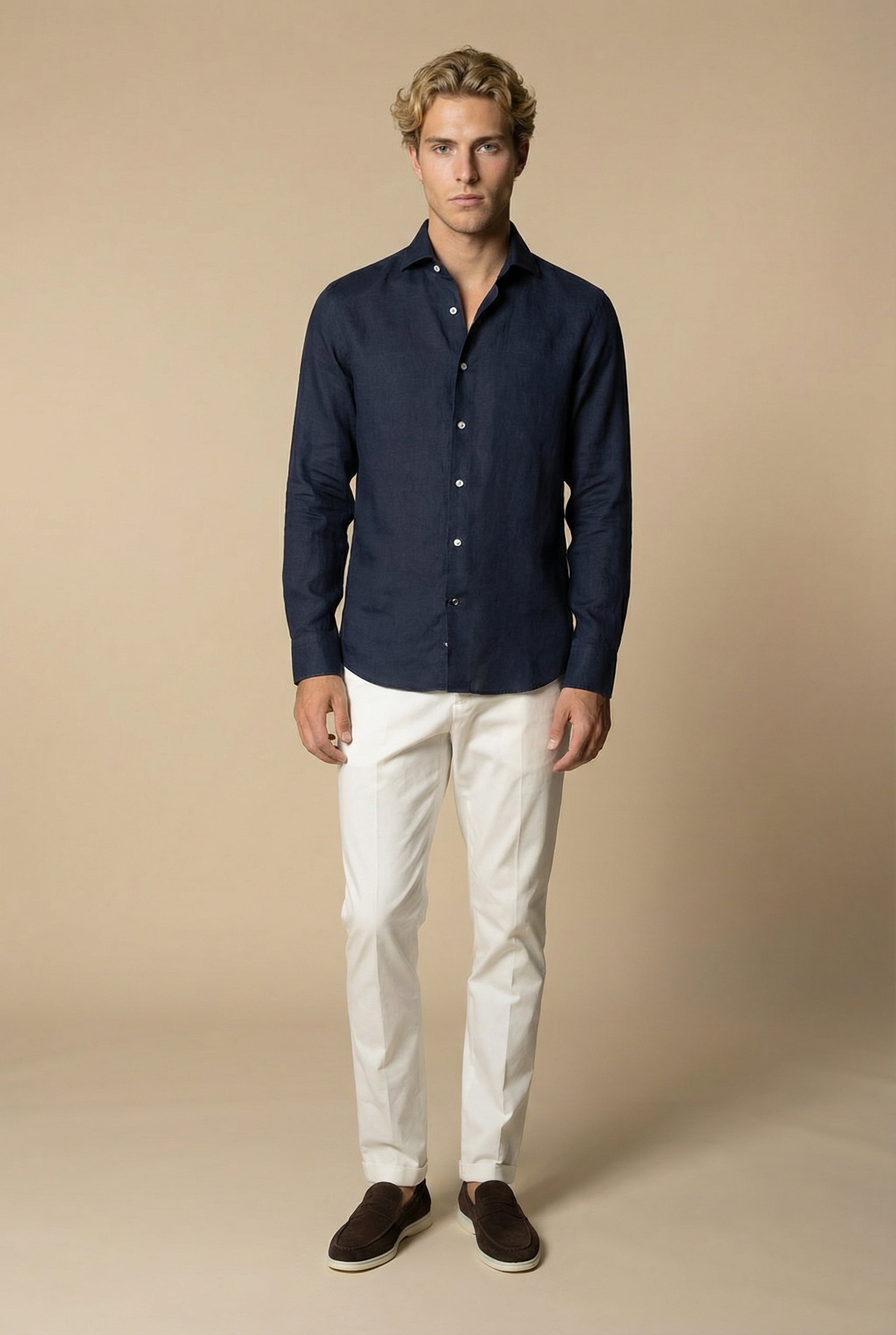 Amalfi Long Sleeve Linen Shirt Navy