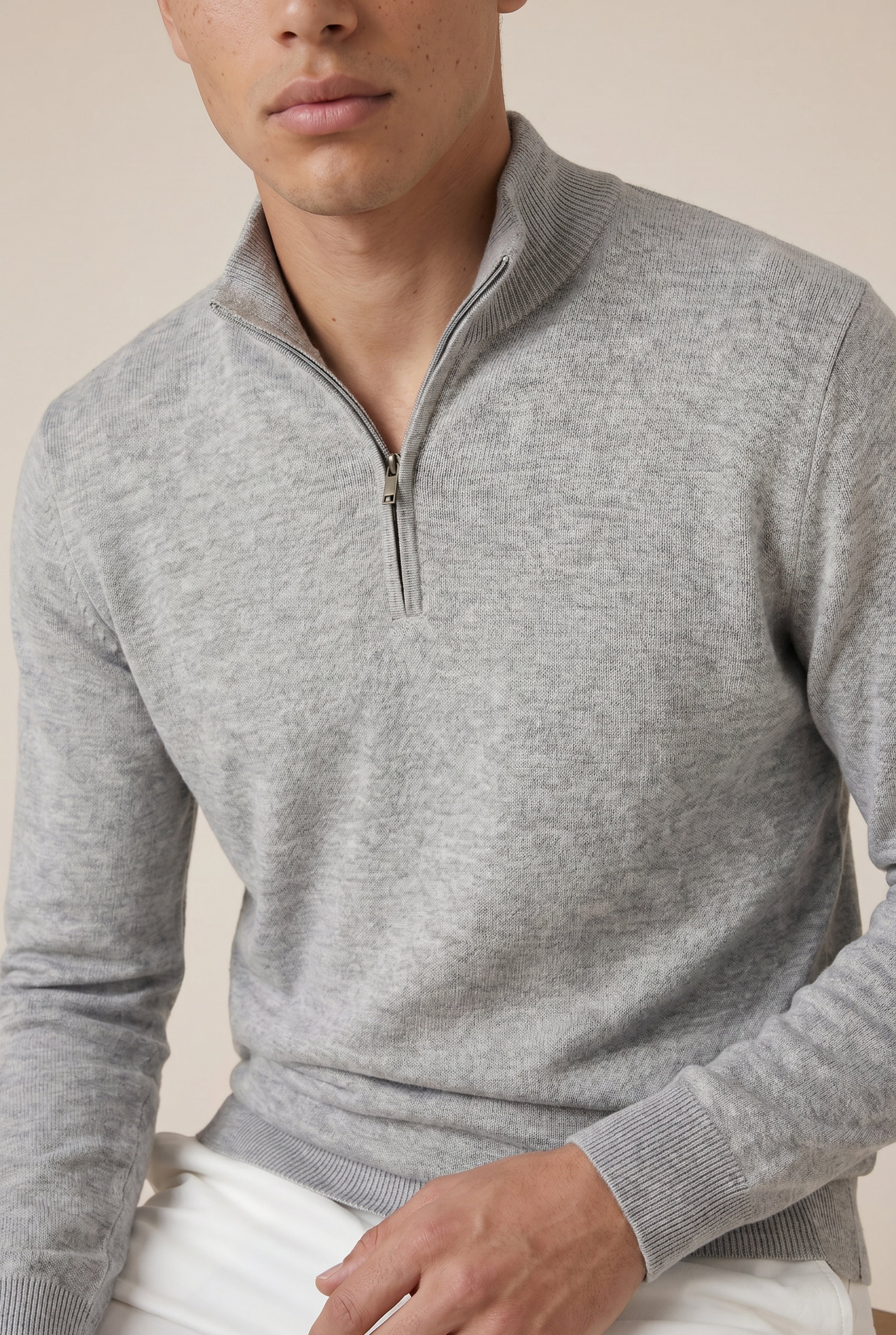 Merino Quarter Zip Grey Marl