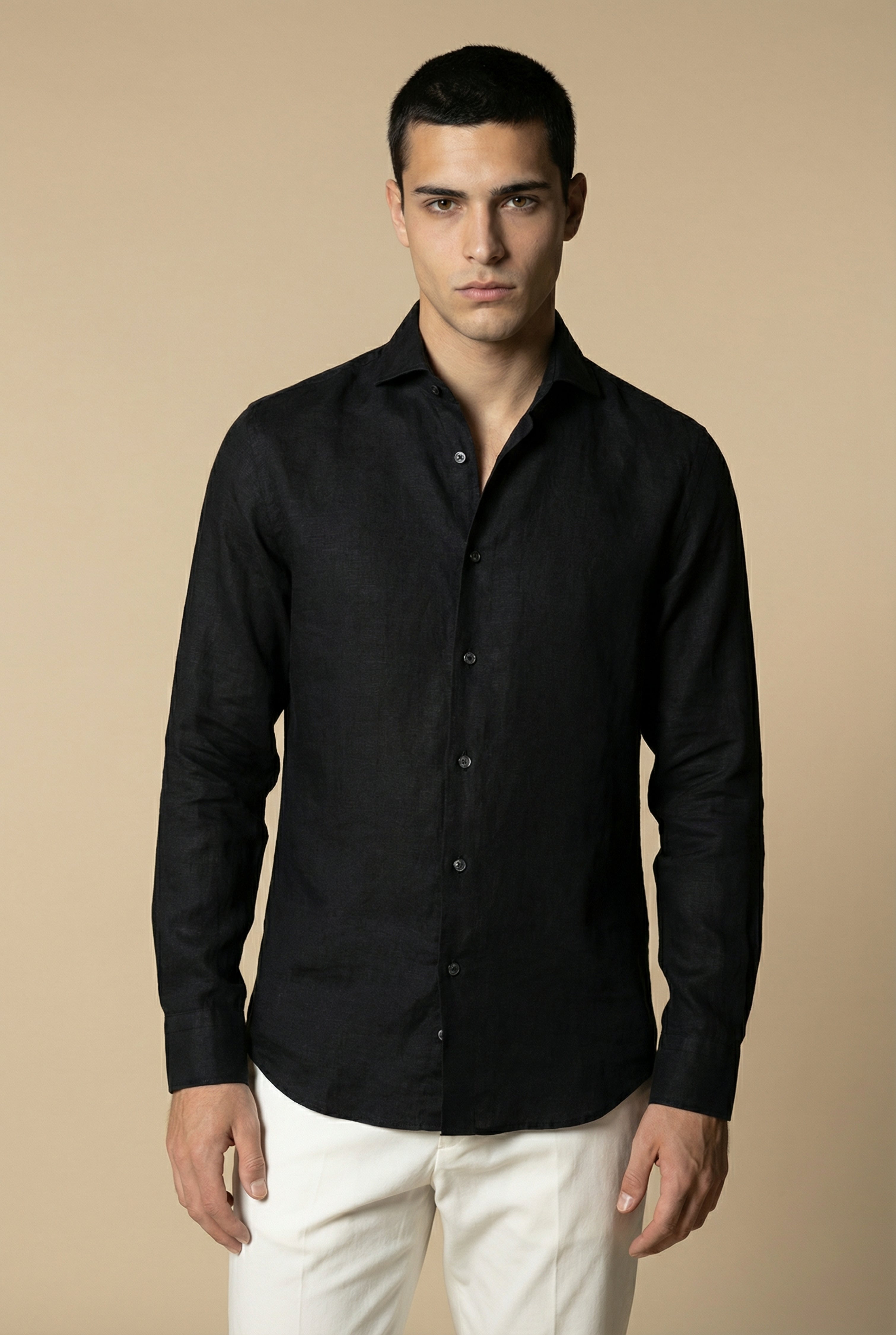 Amalfi Long Sleeve Linen Shirt Black