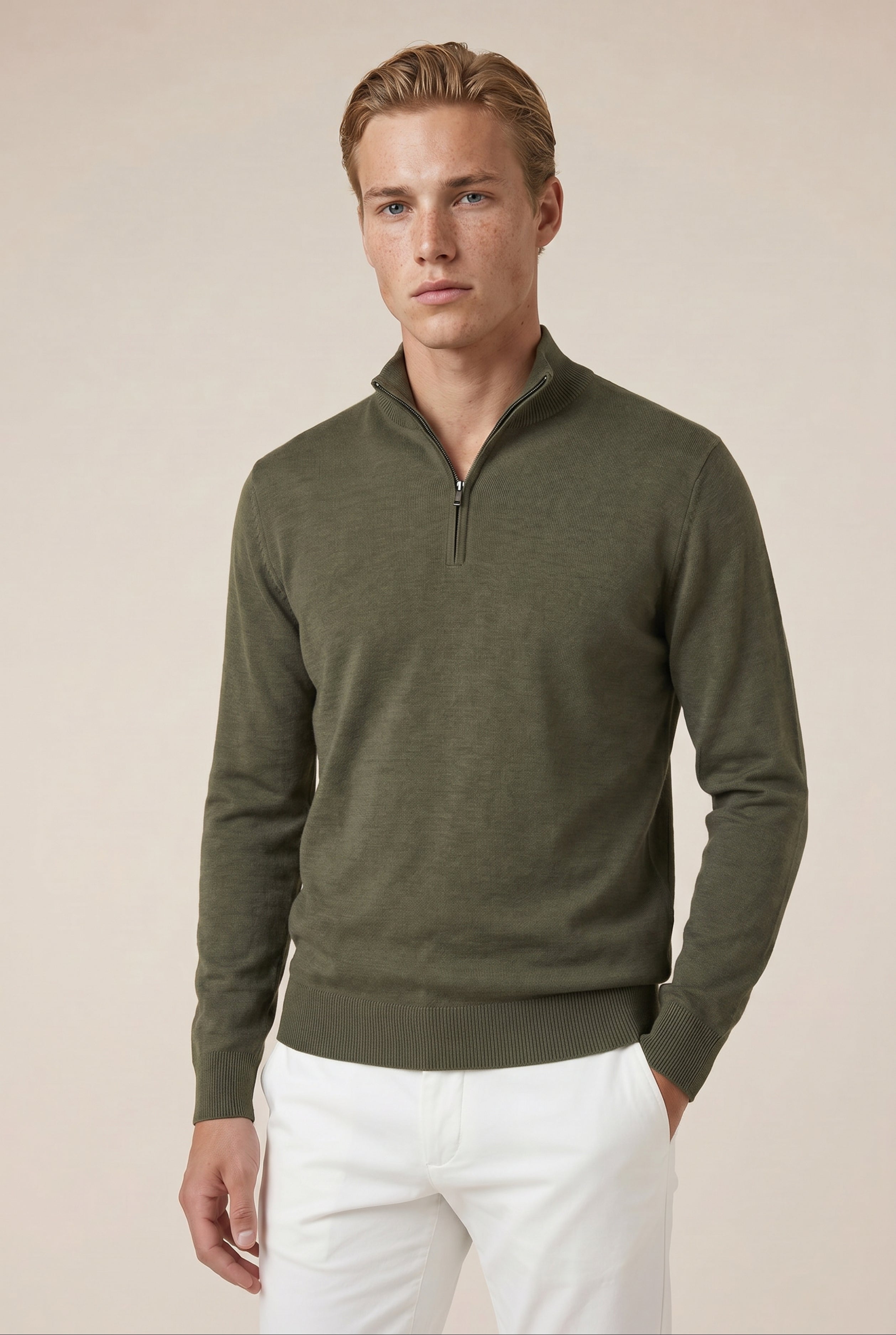 Merino Quarter Zip Olive