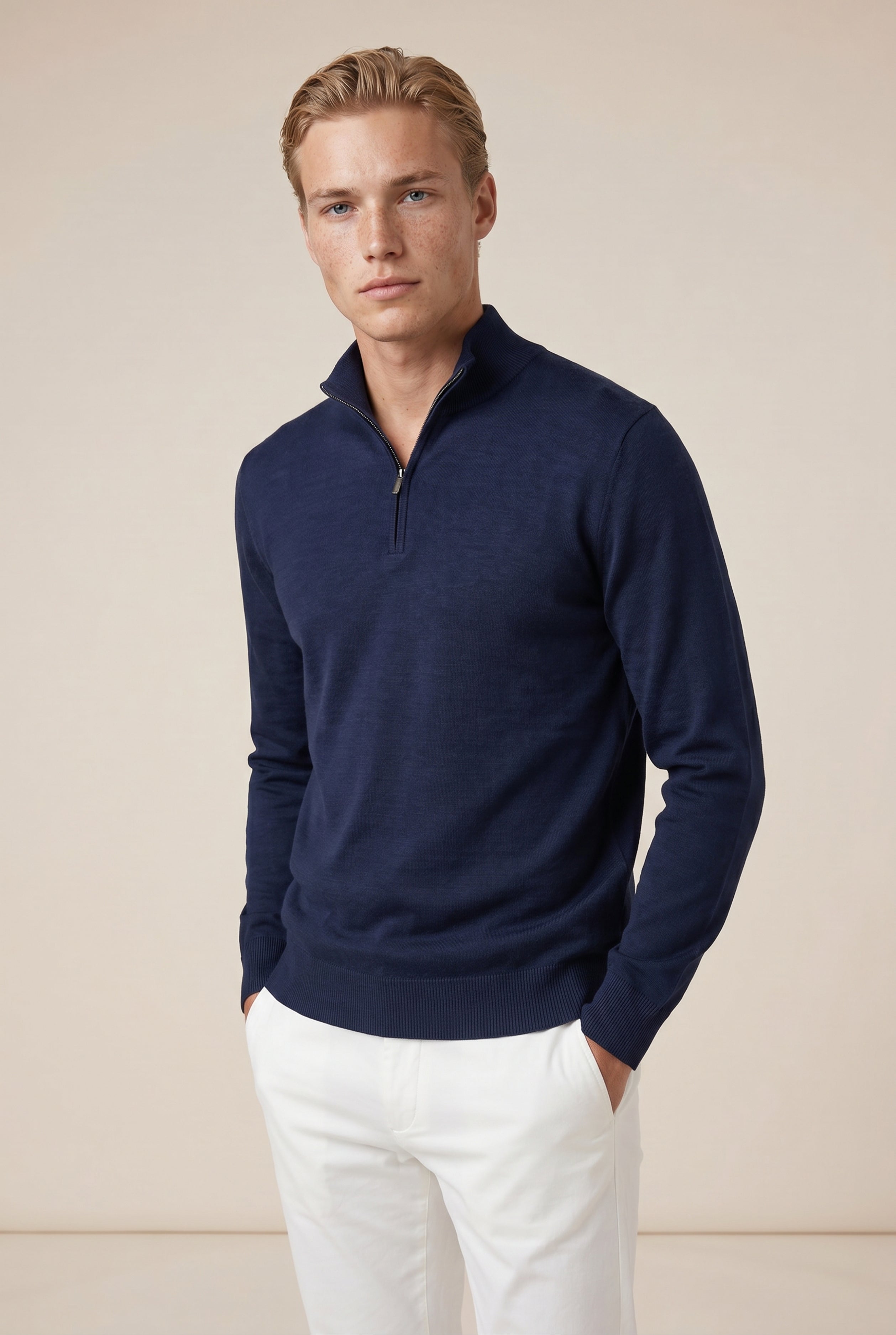 Merino Quarter Zip Navy