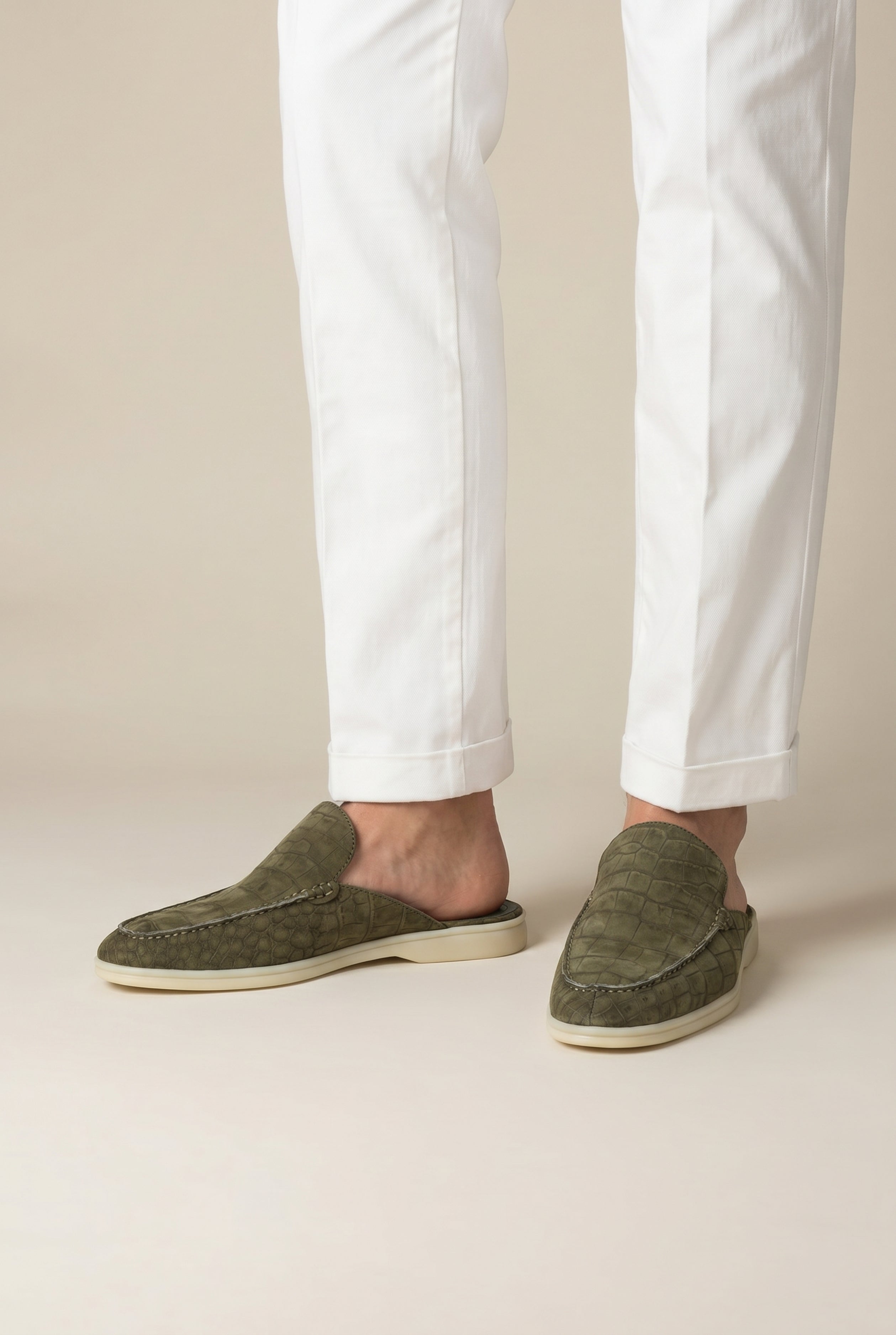 Yacht Mule Nubuck Crocodile Olive