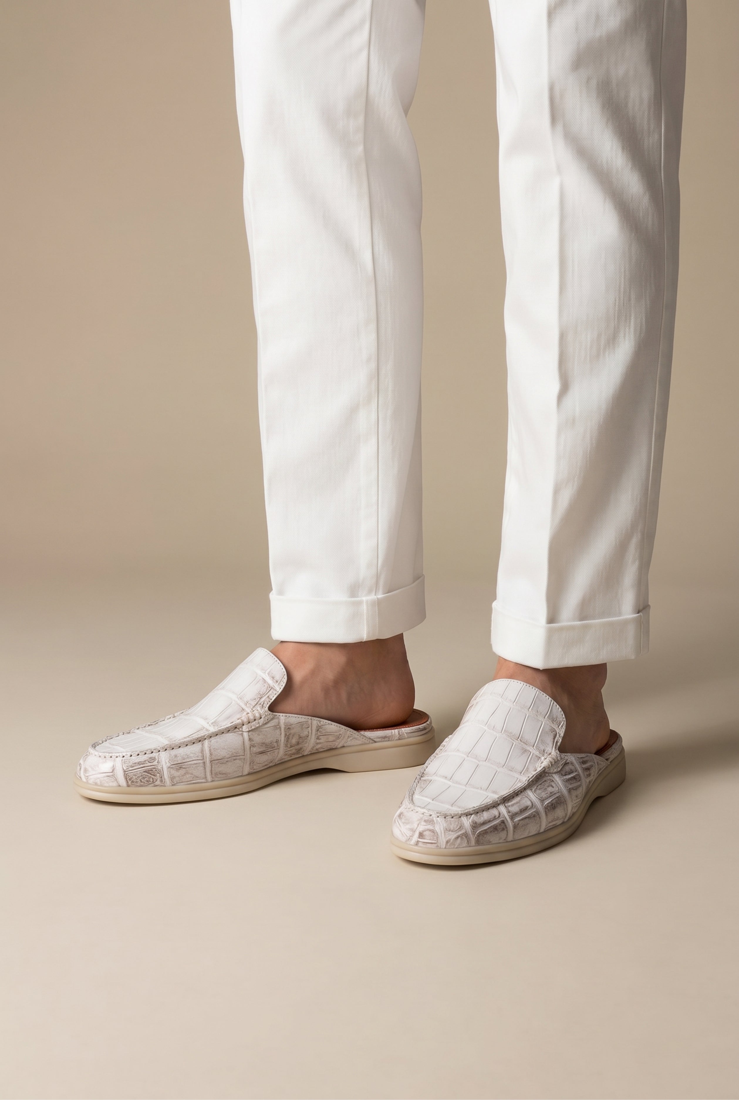Yacht Mule Nubuck Crocodile White