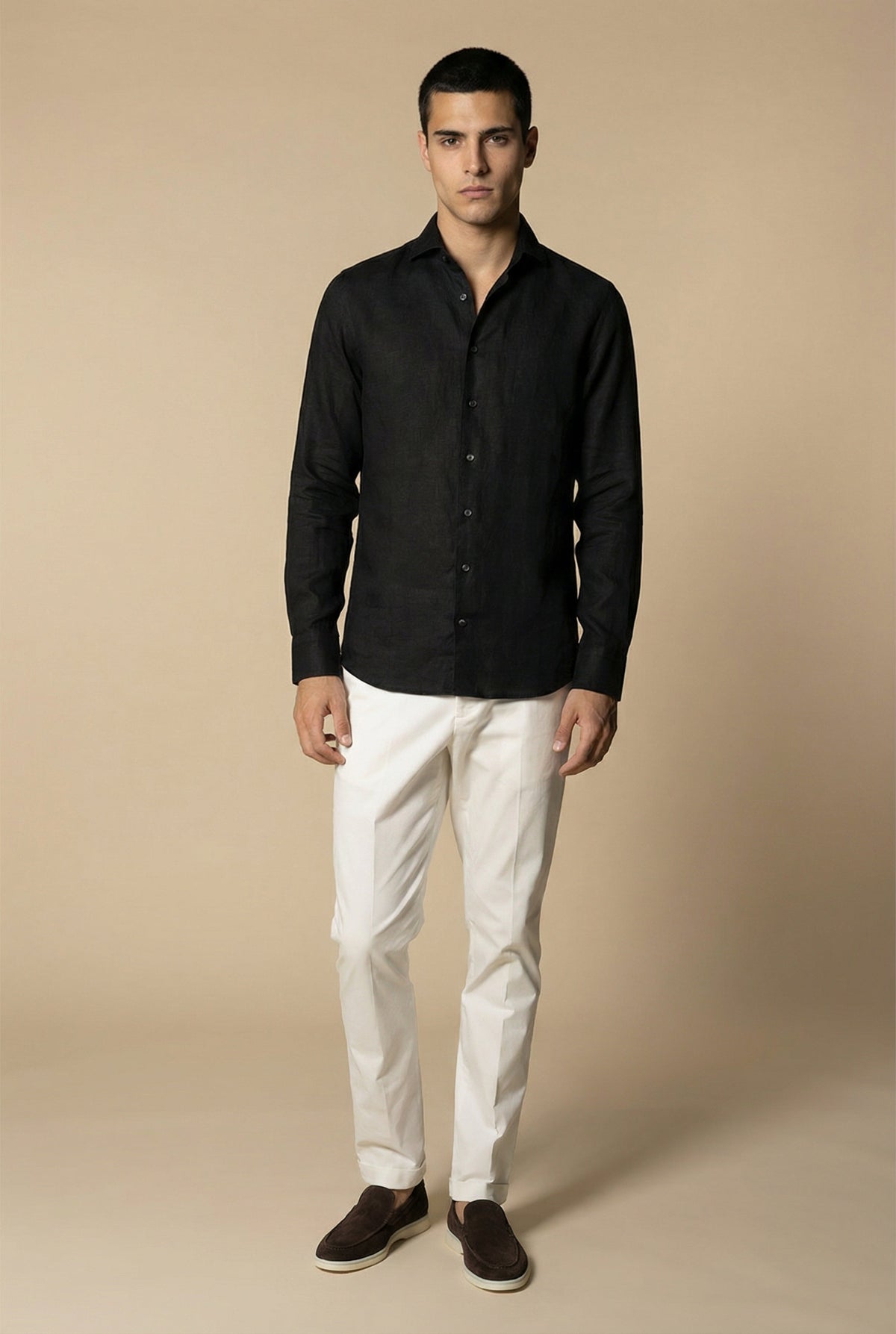 Amalfi Long Sleeve Linen Shirt Black