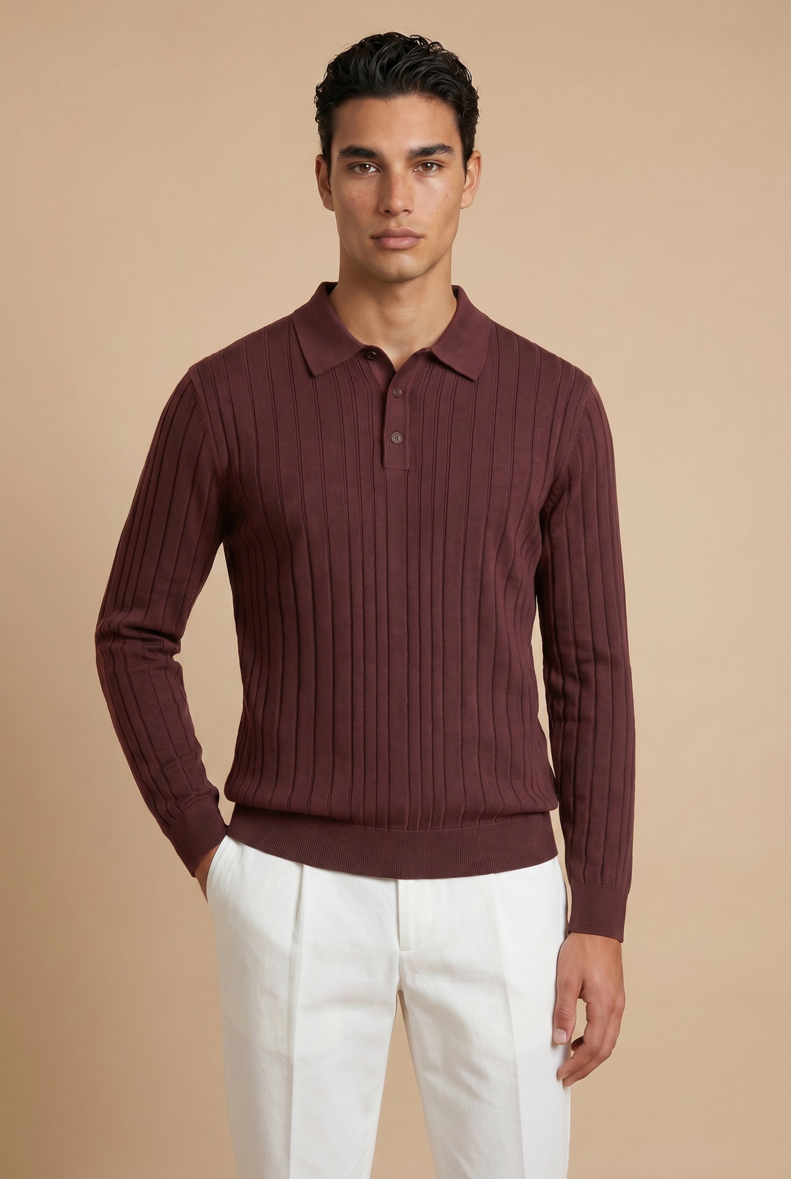 Extrafine Long Sleeve Polo Burgundy