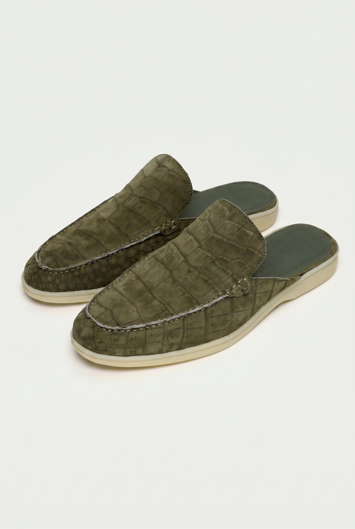 Yacht Mule Nubuck Crocodile Olive