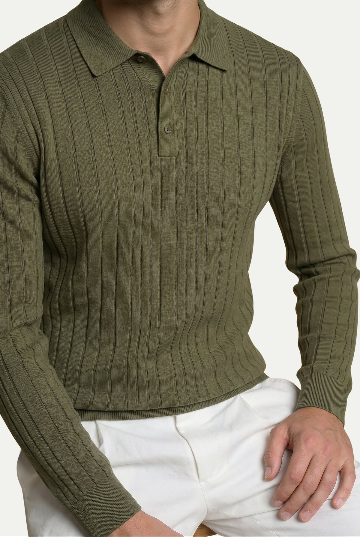 Extrafine Long Sleeve Polo Olive