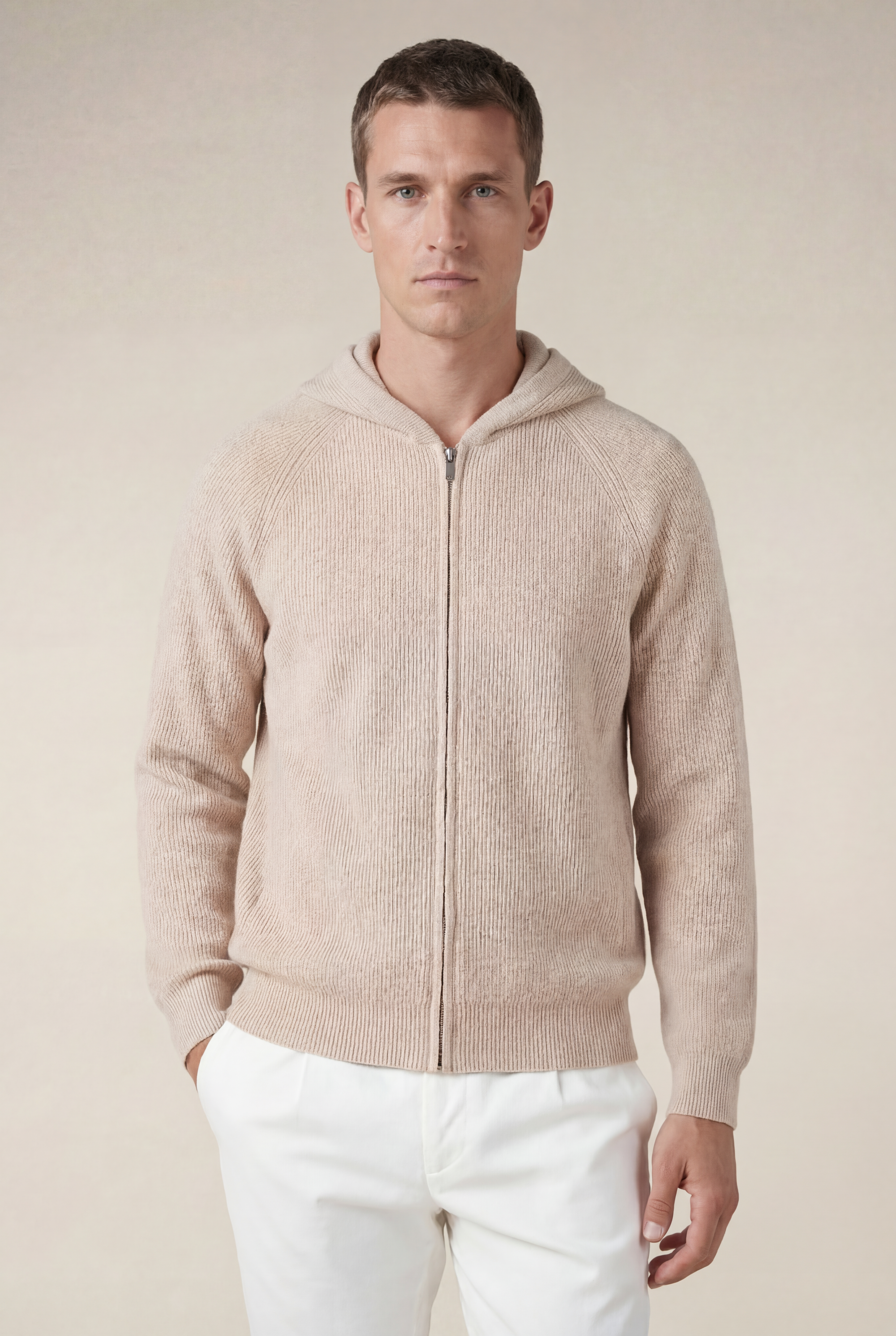 Cortina Cashmere Zip Hoodie Beige
