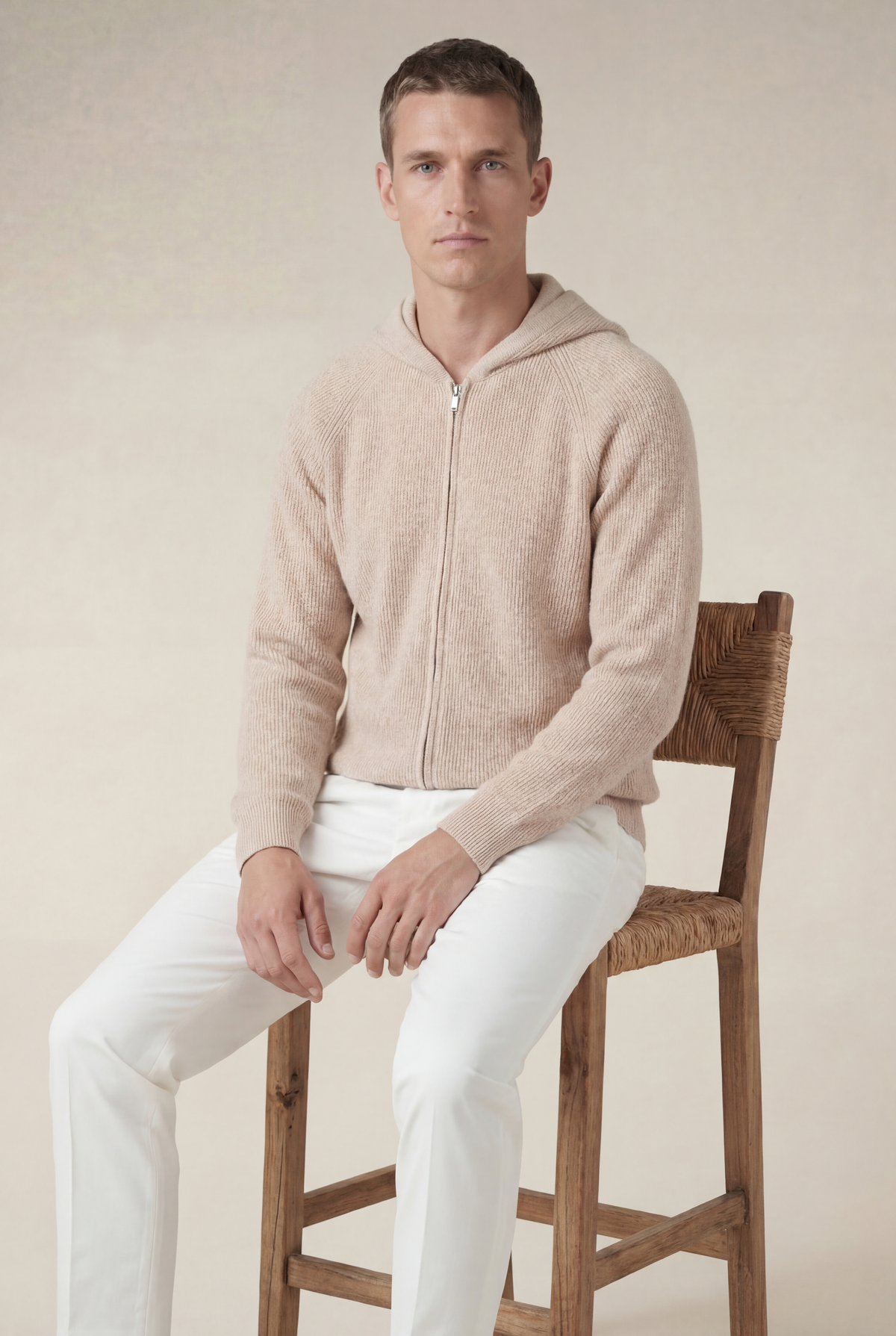 Cortina Cashmere Zip Hoodie Beige