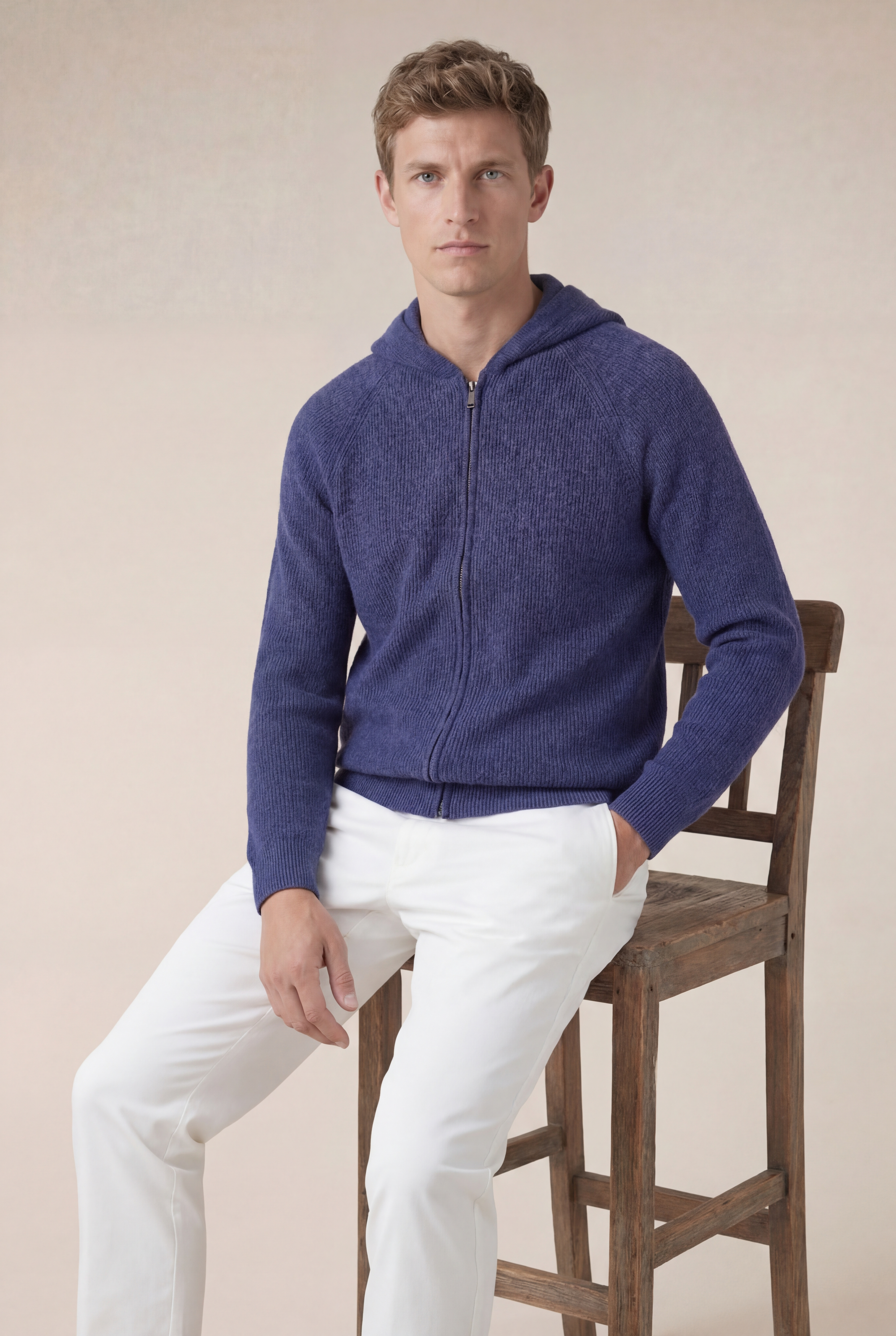 Cortina Cashmere Zip Hoodie Blue