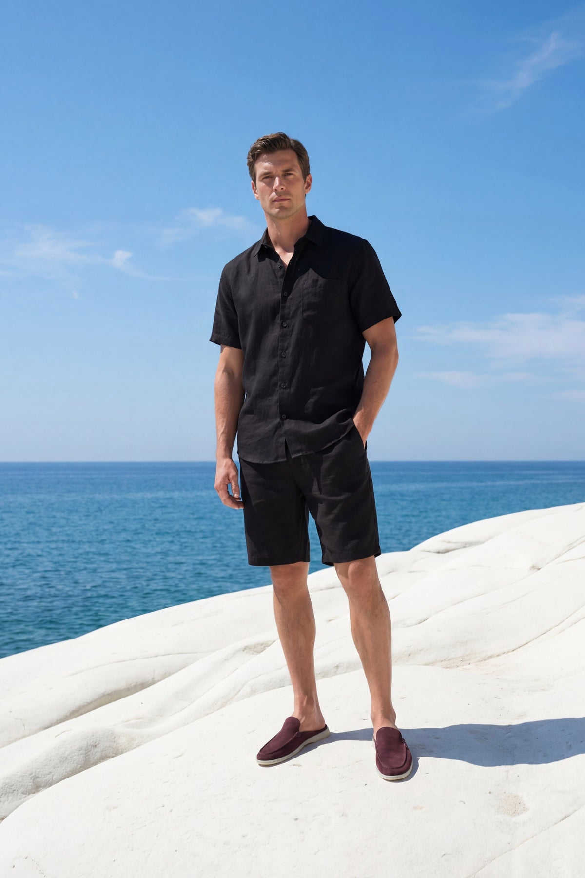 Verona Linen Shirt & Shorts Black