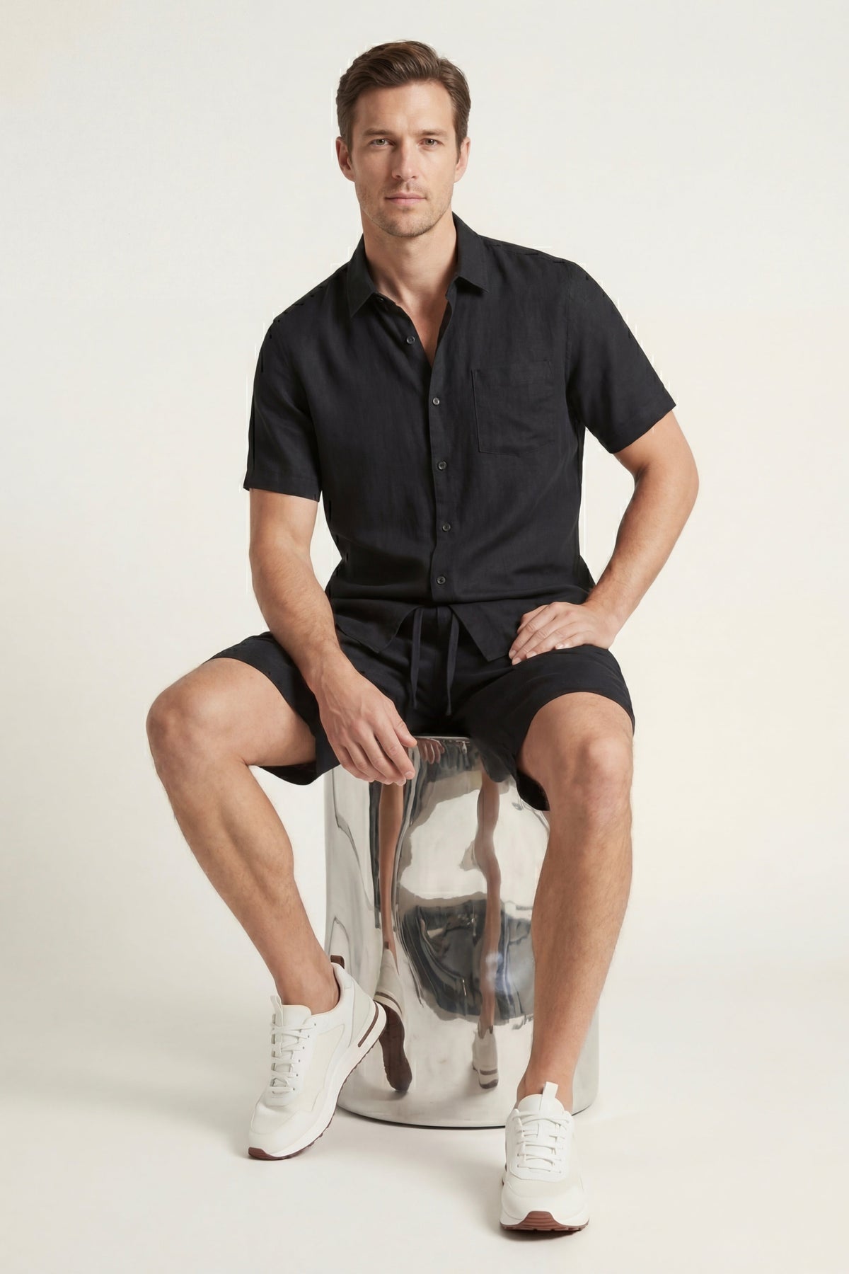 Verona Linen Shirt & Shorts Black