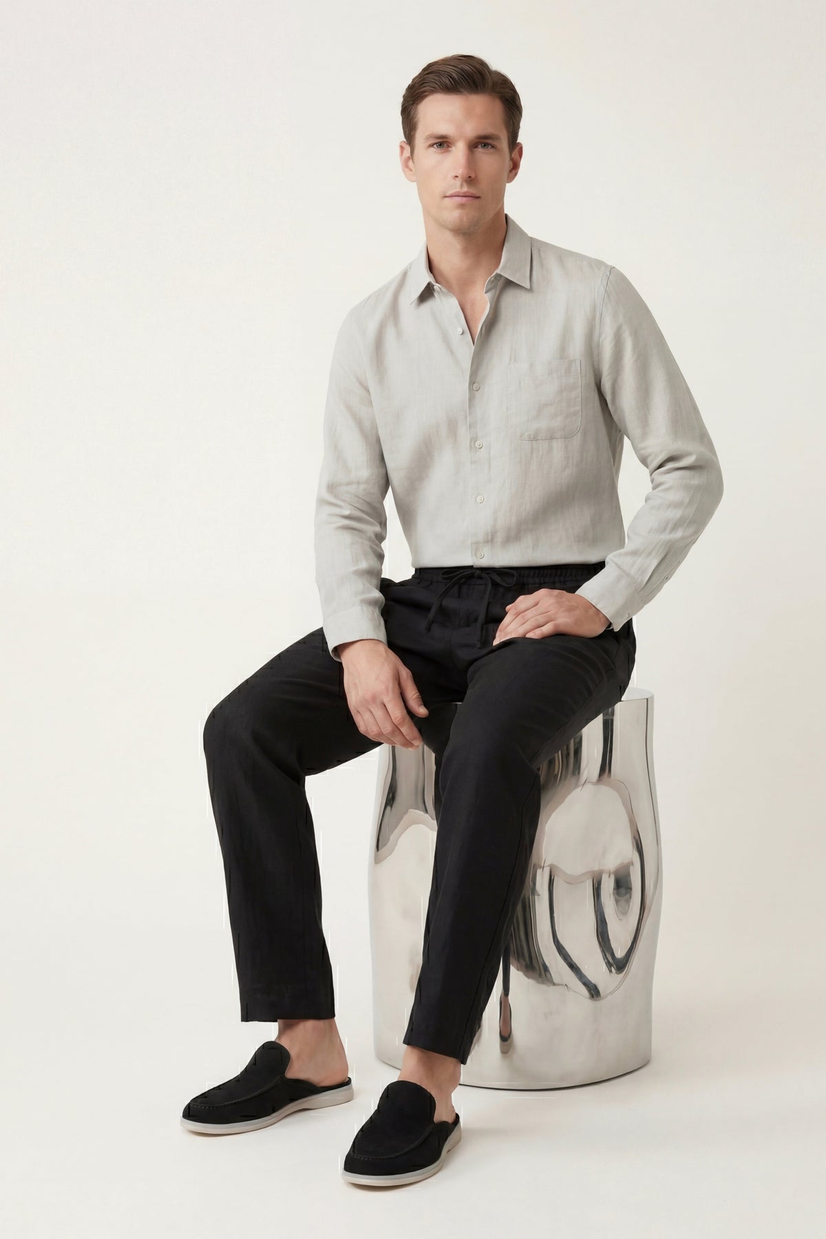 Pisa Linen Set Long Sleeve Beige/Black