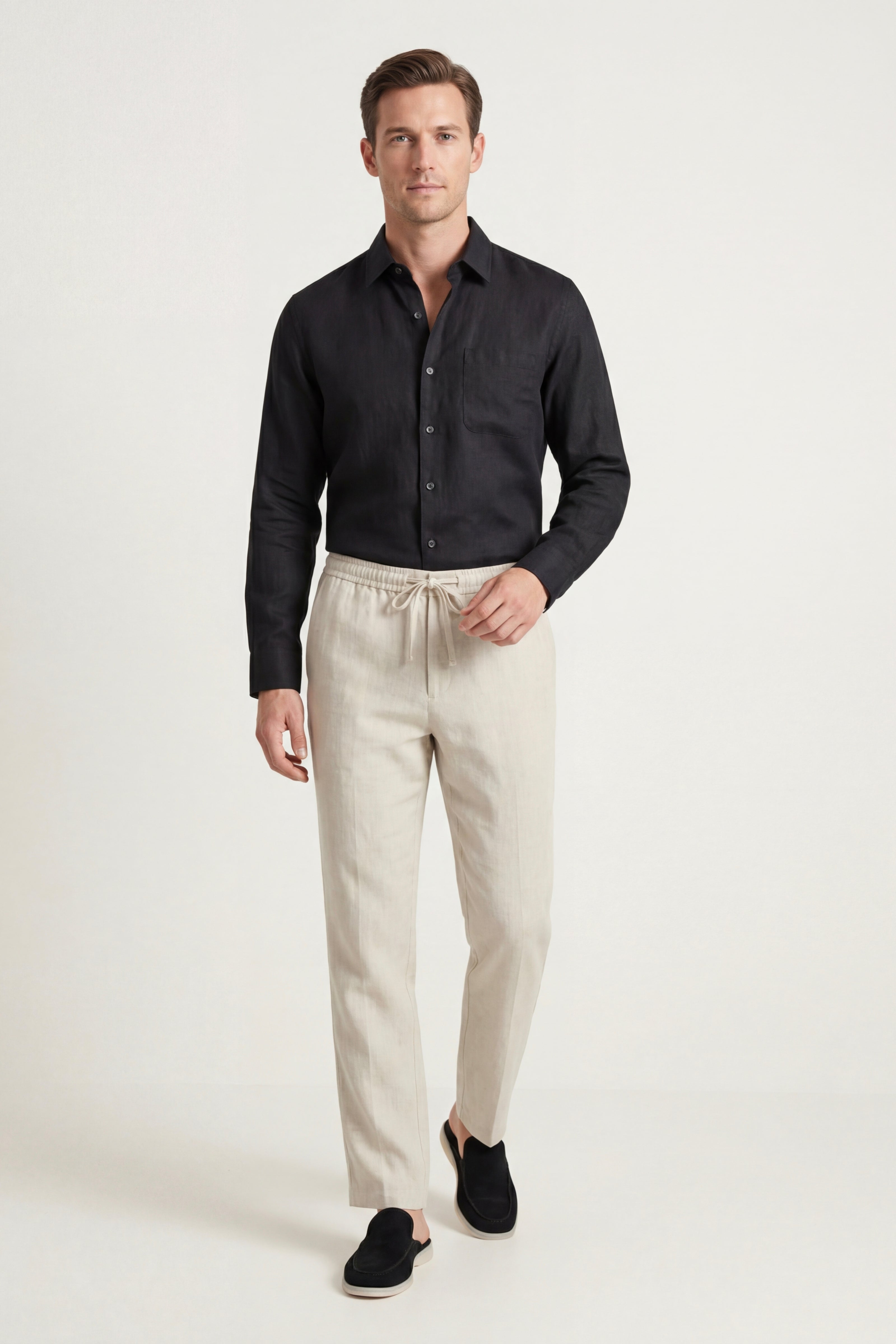 Pisa Linen Set Long Sleeve Black/Beige