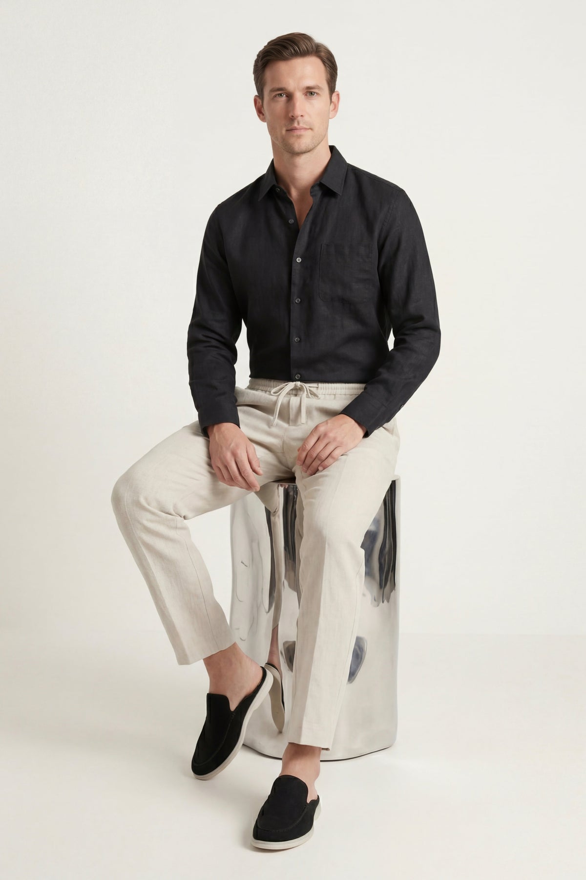 Pisa Linen Set Long Sleeve Black/Beige