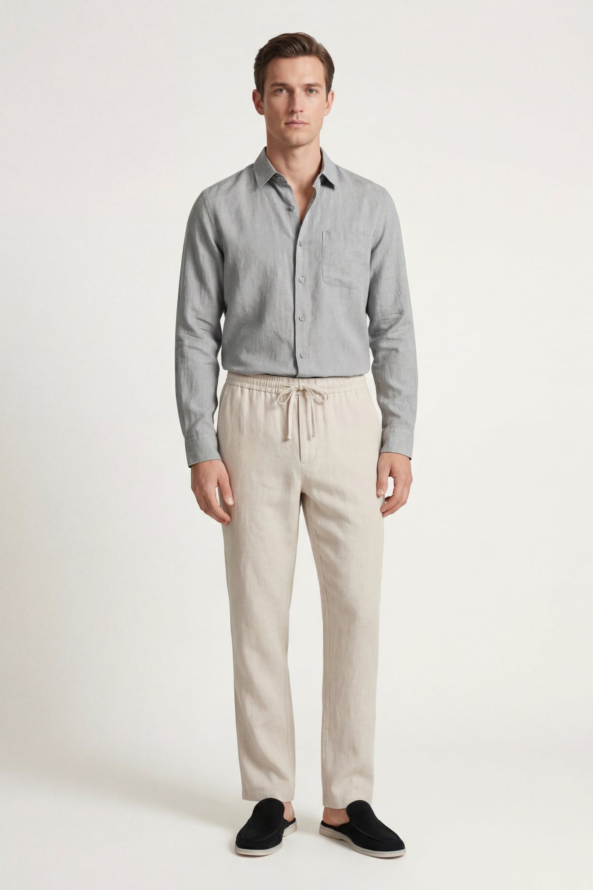 Pisa Linen Set Long Sleeve Grey/Beige