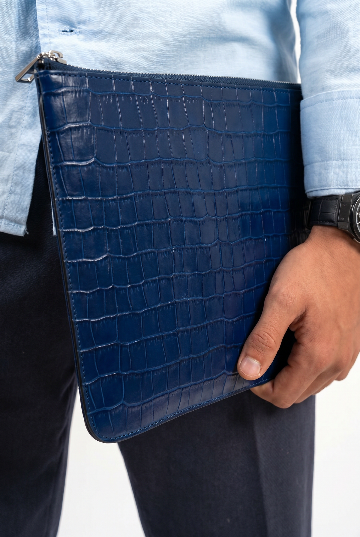 Crocodile Embossed Pouch Navy