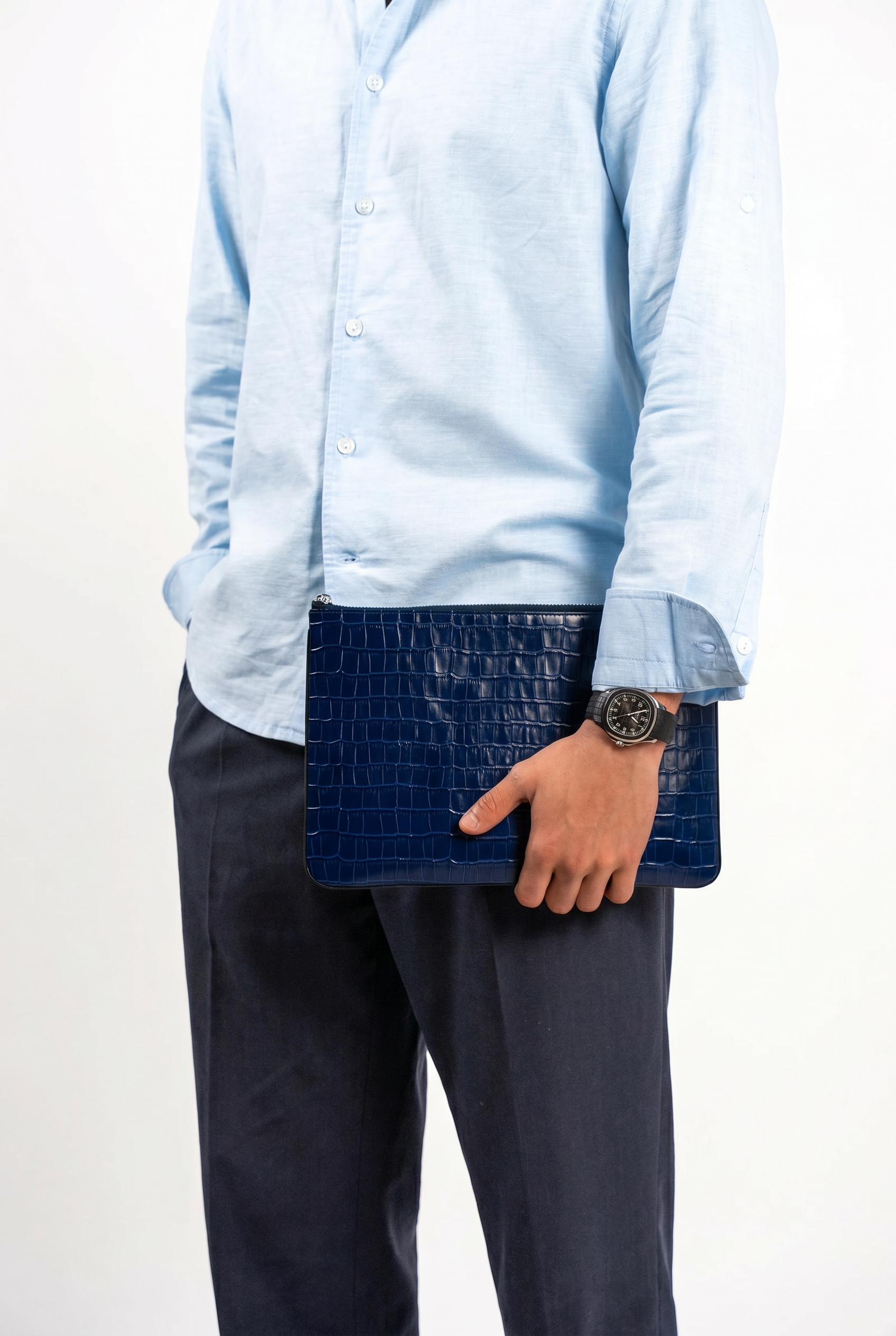 Crocodile Embossed Pouch Navy