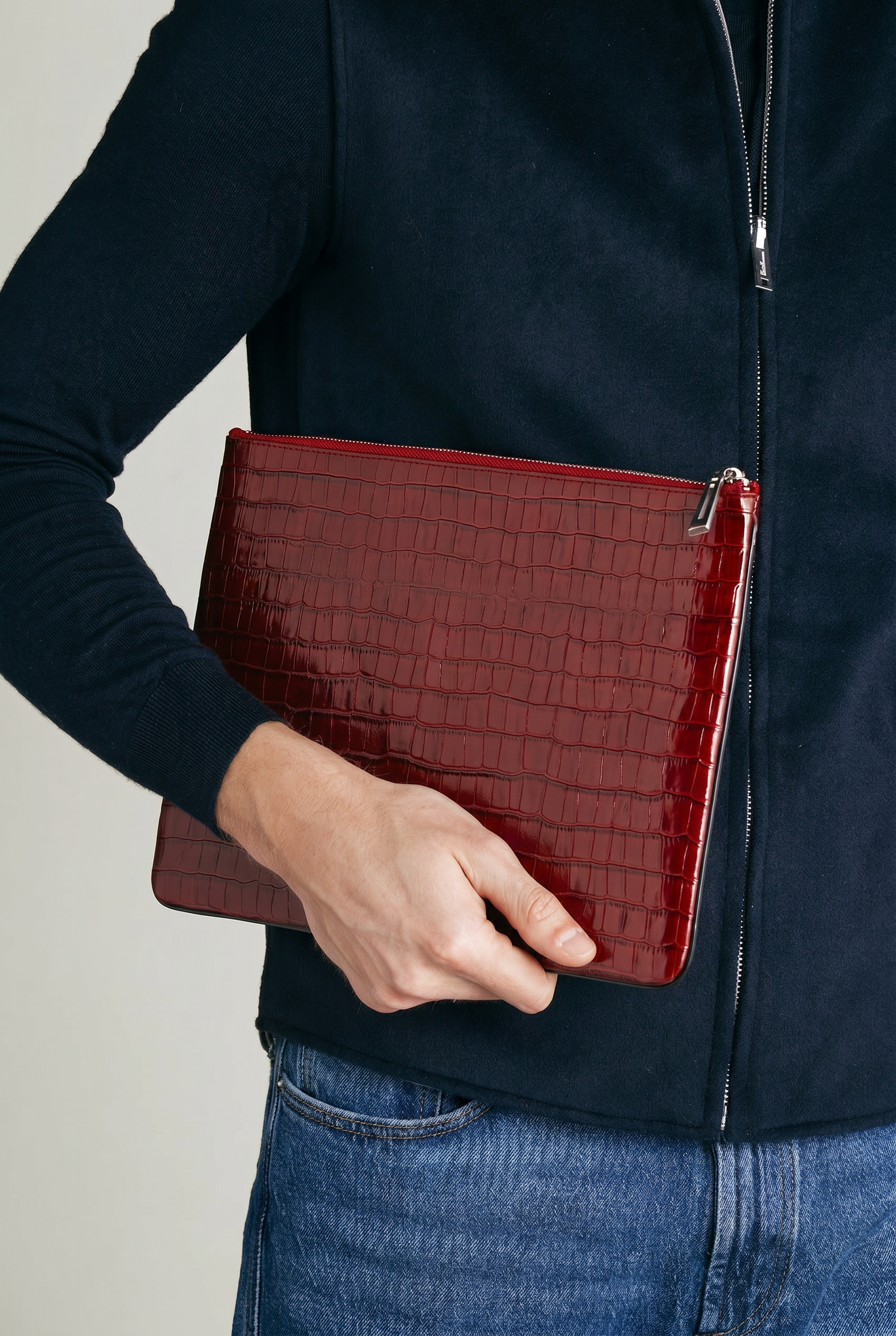 Crocodile Embossed Pouch Burgundy