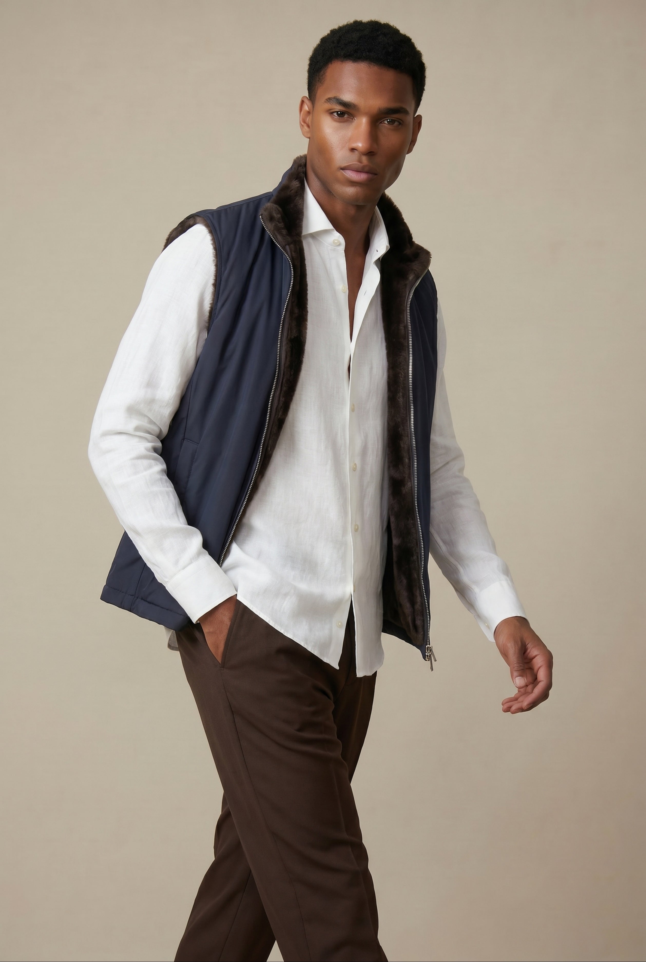 Ziamore Fur Bodywarmer Navy