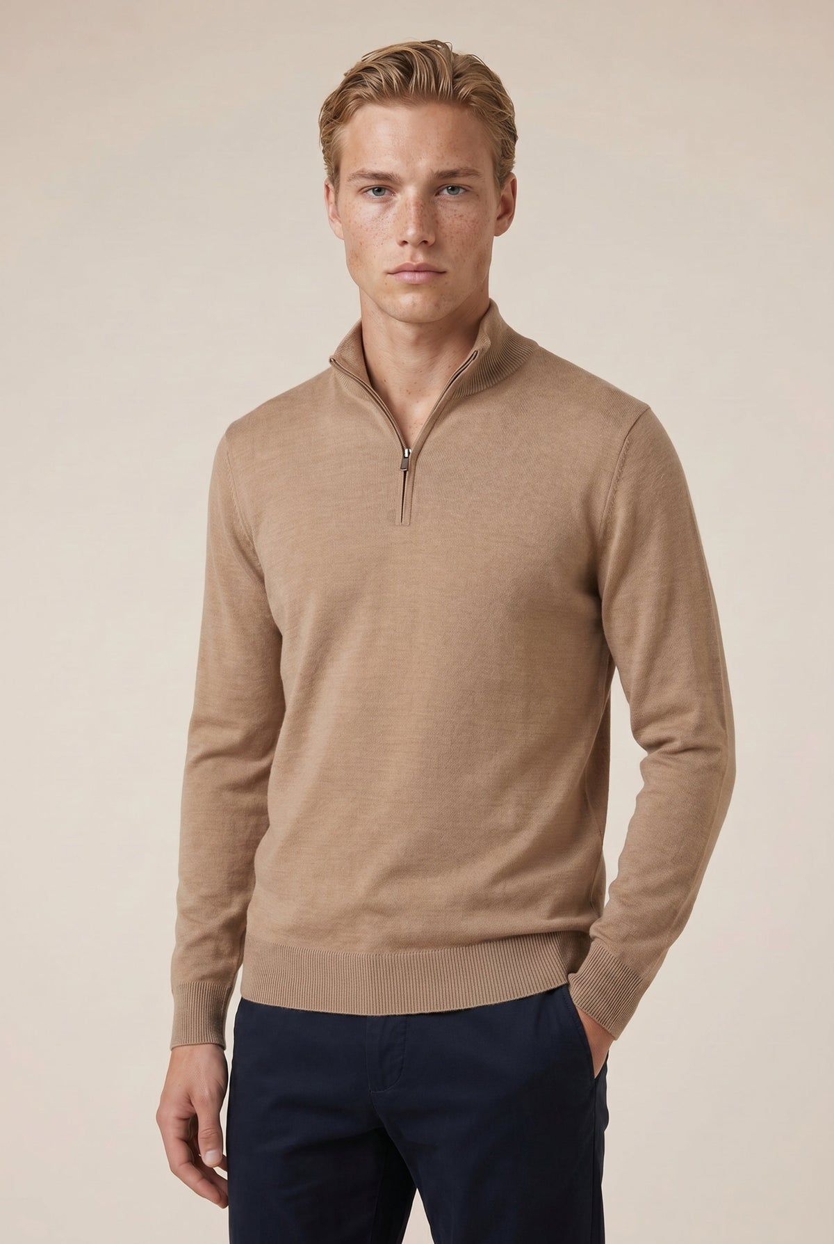 Merino Quarter Zip Camel