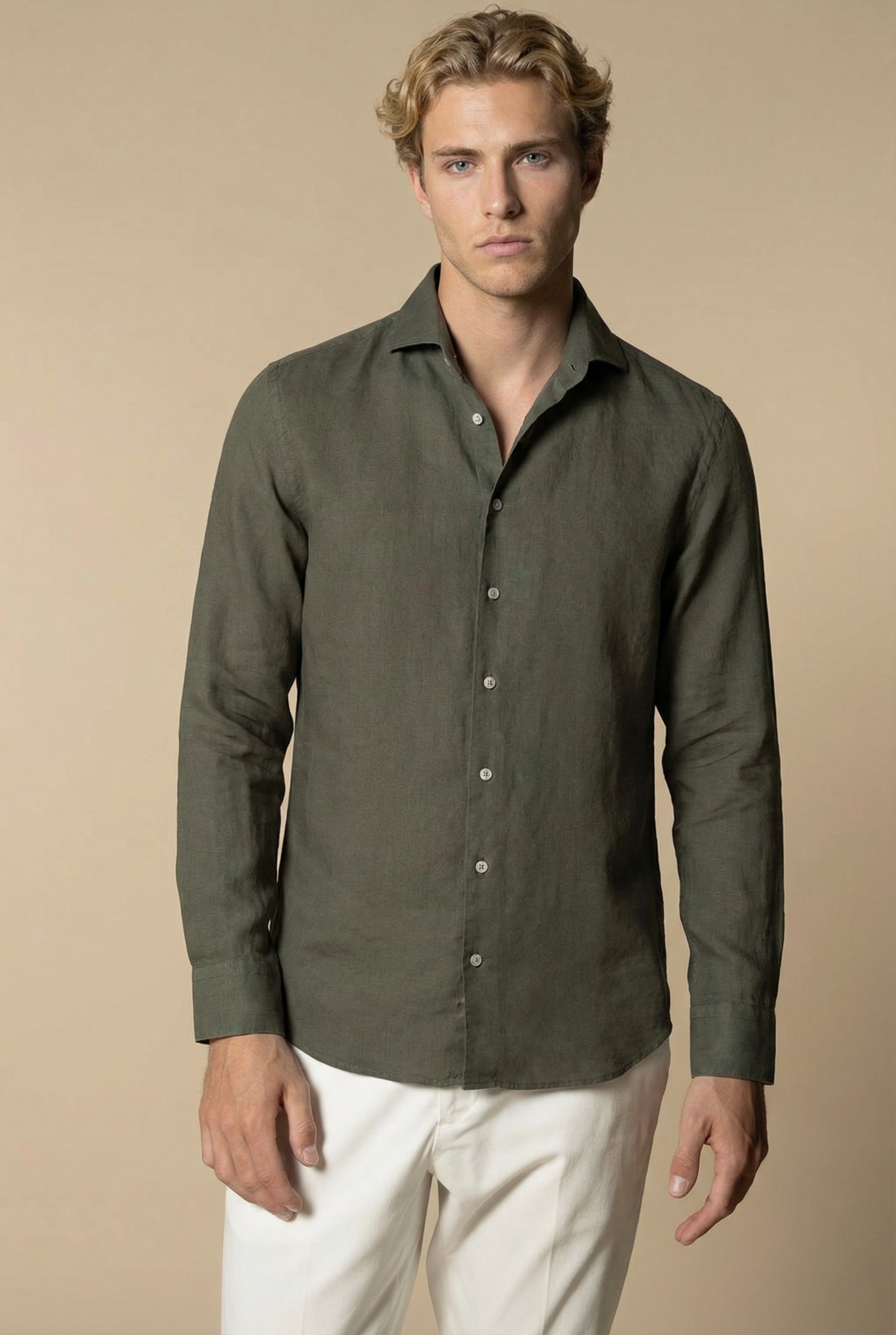 Amalfi Long Sleeve Linen Shirt Olive
