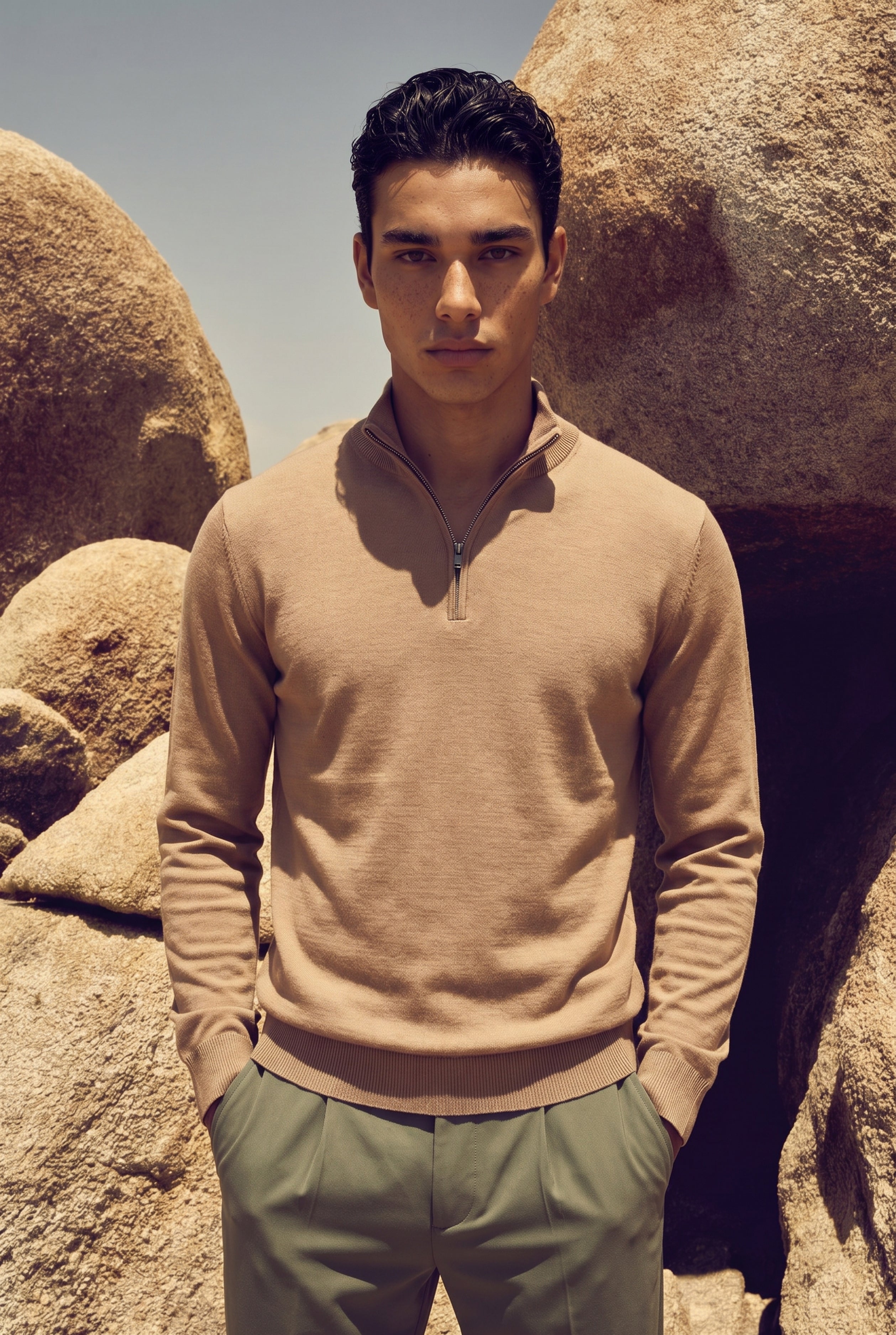 Merino Quarter Zip Camel