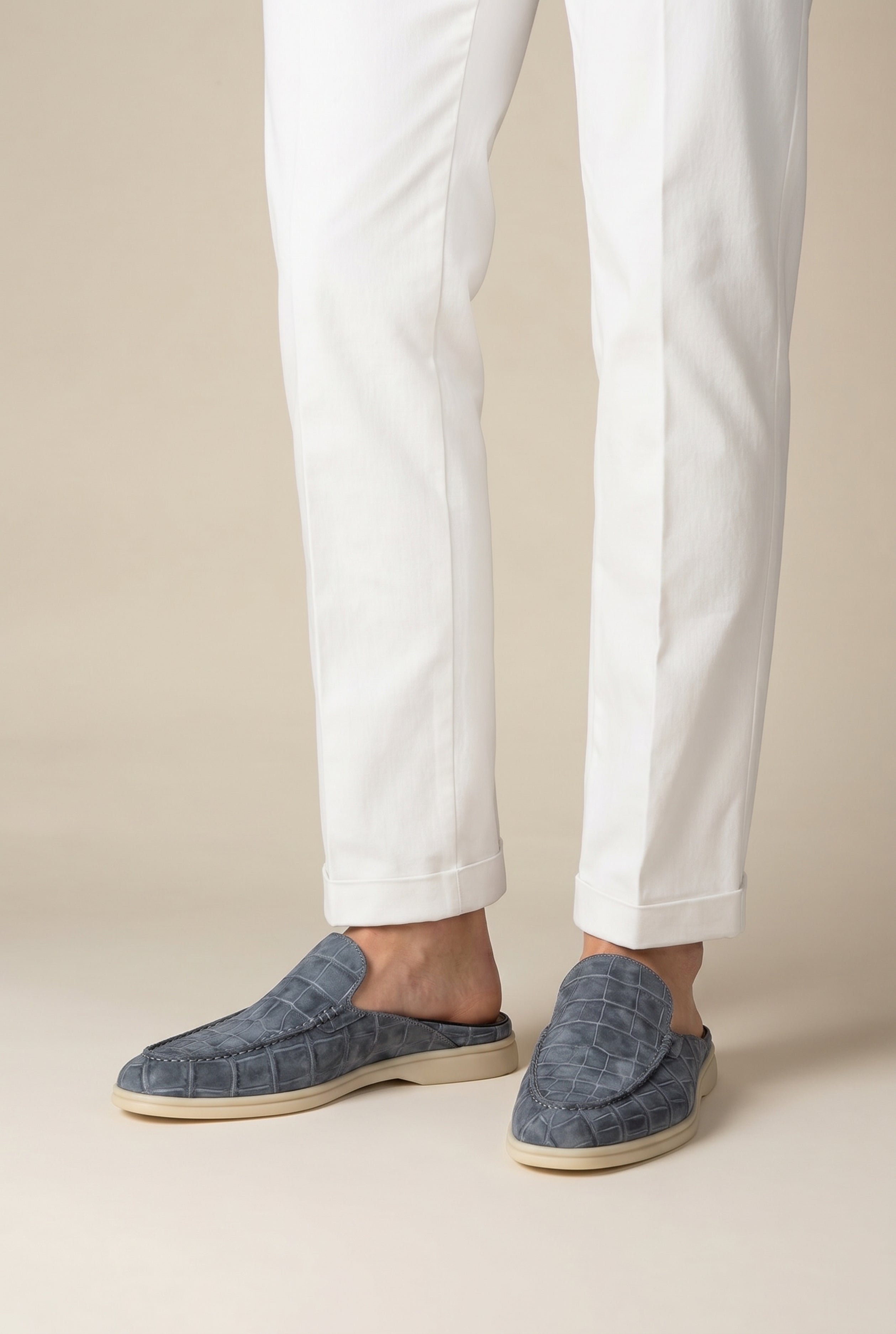 Yacht Mule Nubuck Crocodile Slate