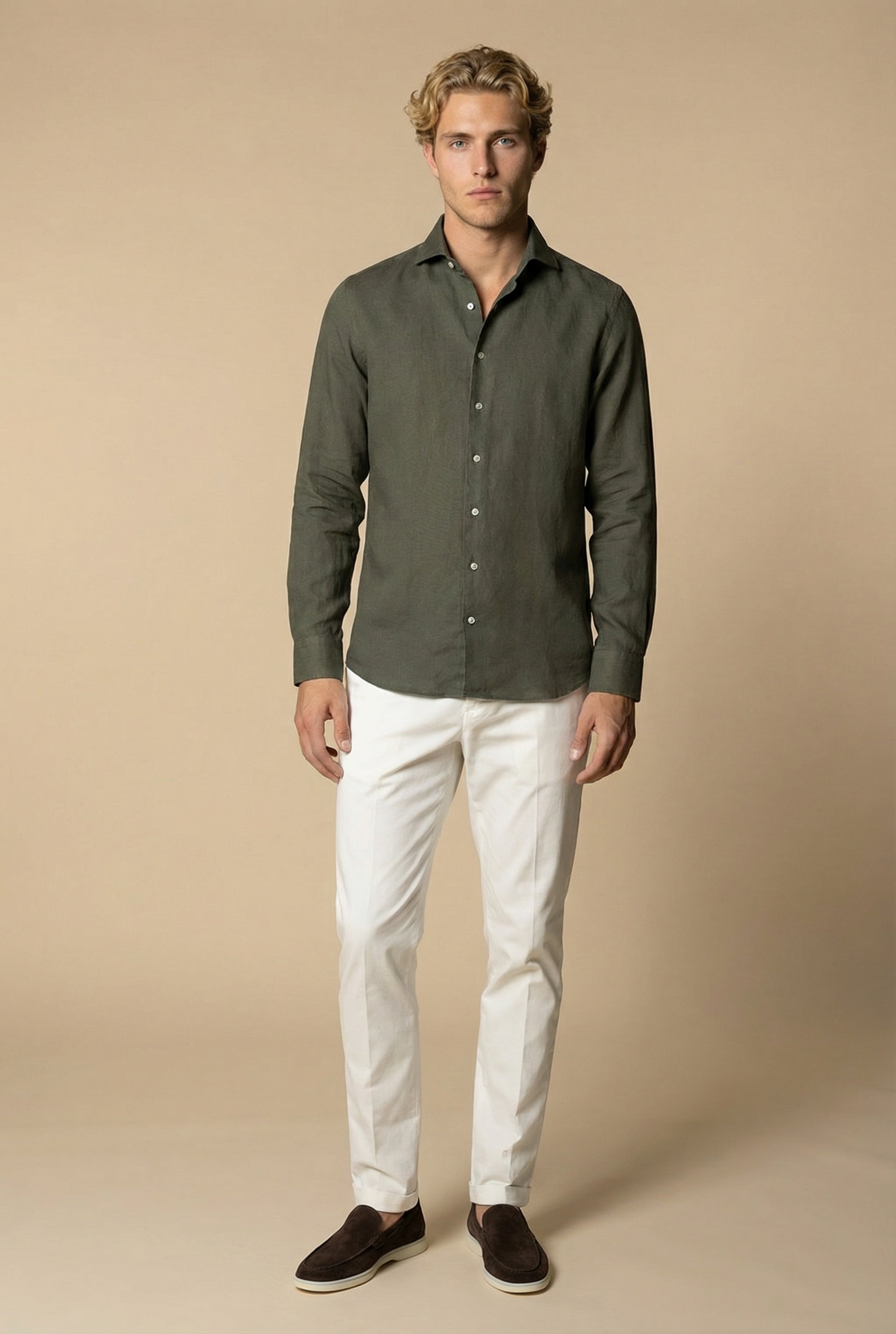 Amalfi Long Sleeve Linen Shirt Olive