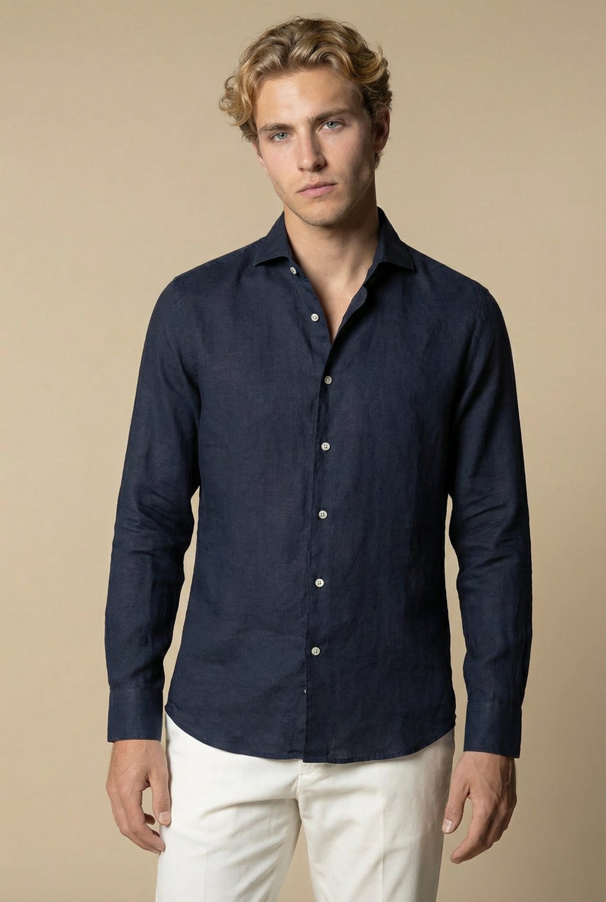 Amalfi Long Sleeve Linen Shirt Navy
