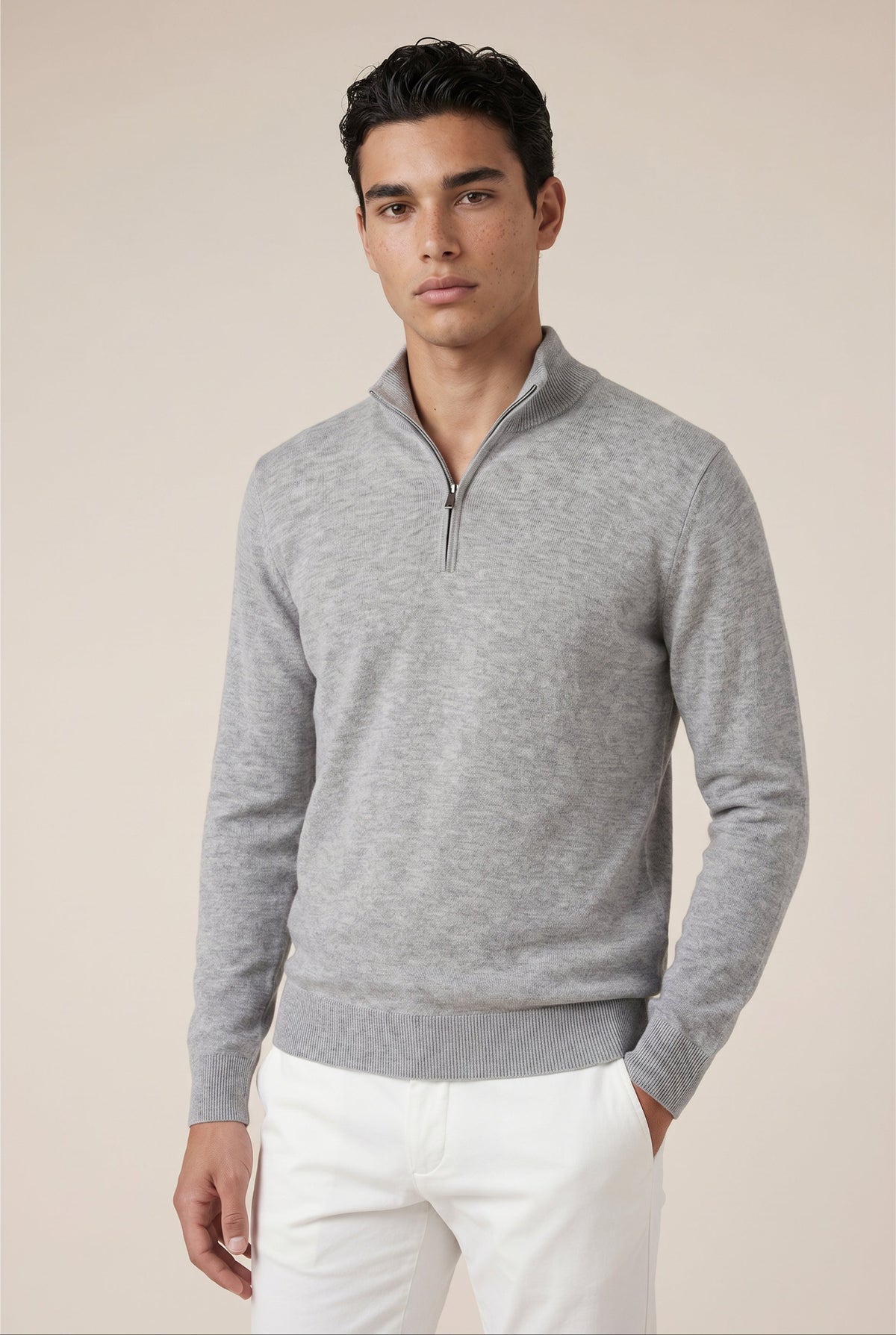 Merino Quarter Zip Grey Marl