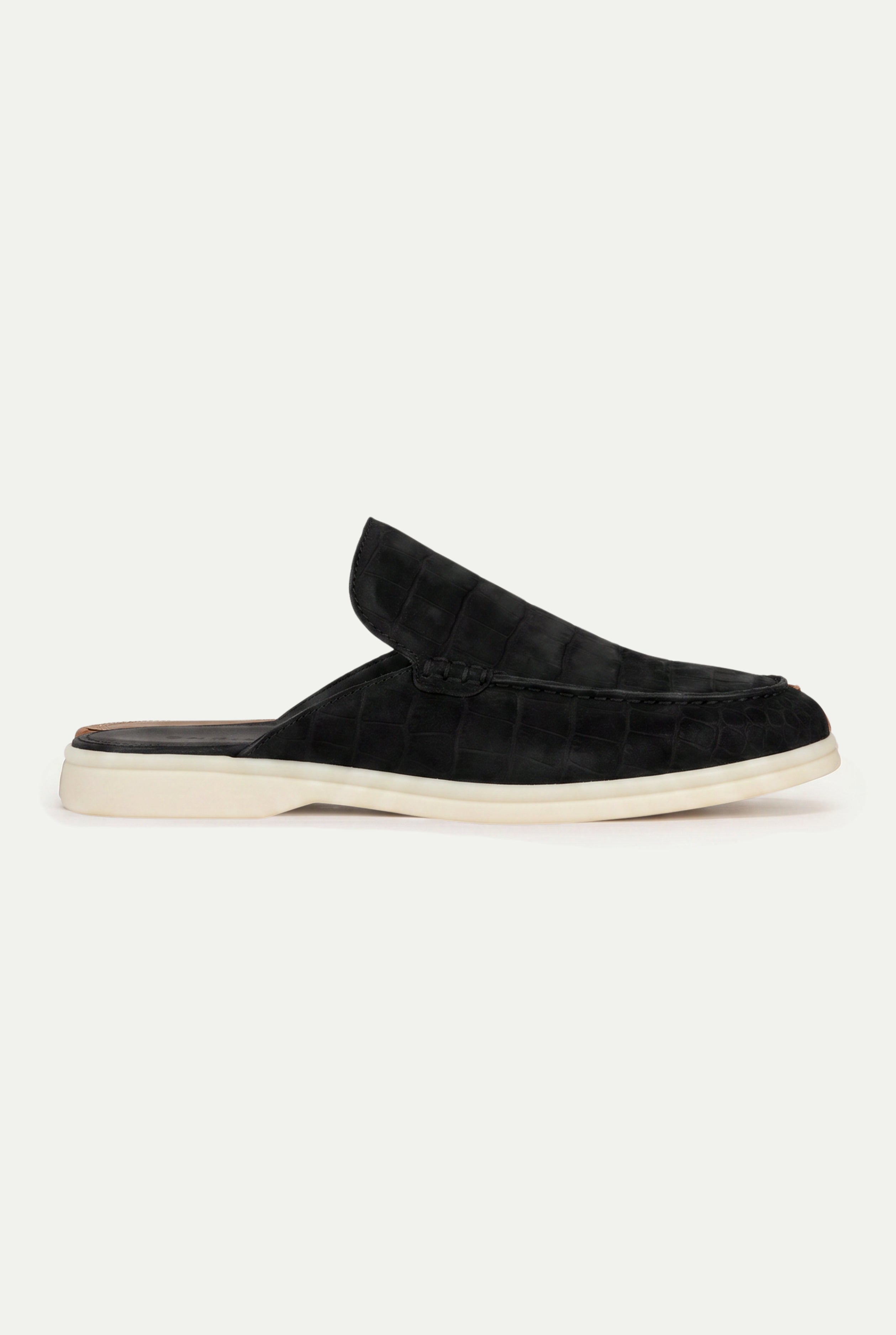 Yacht Mule Nubuck Crocodile Black