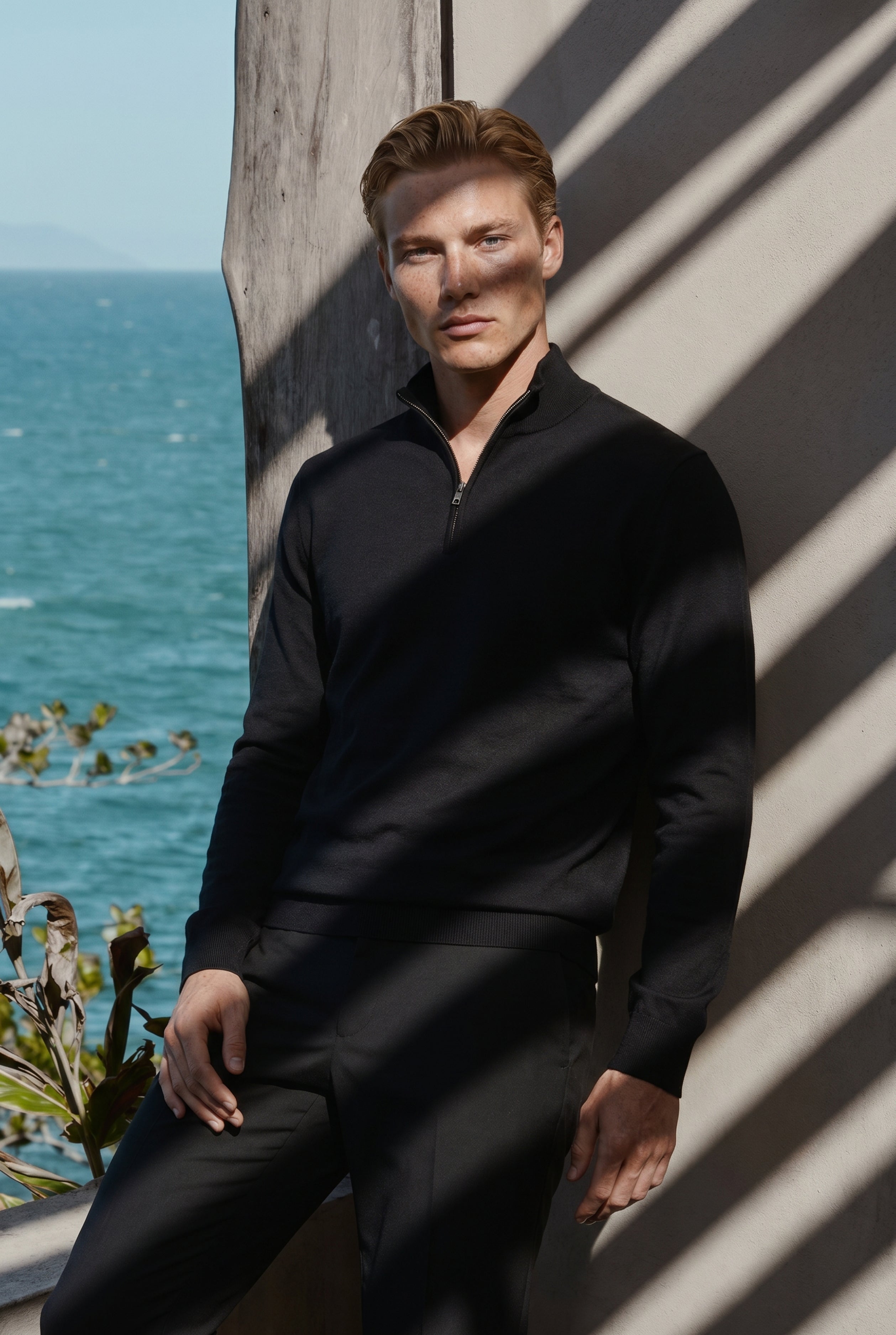 Merino Quarter Zip Black