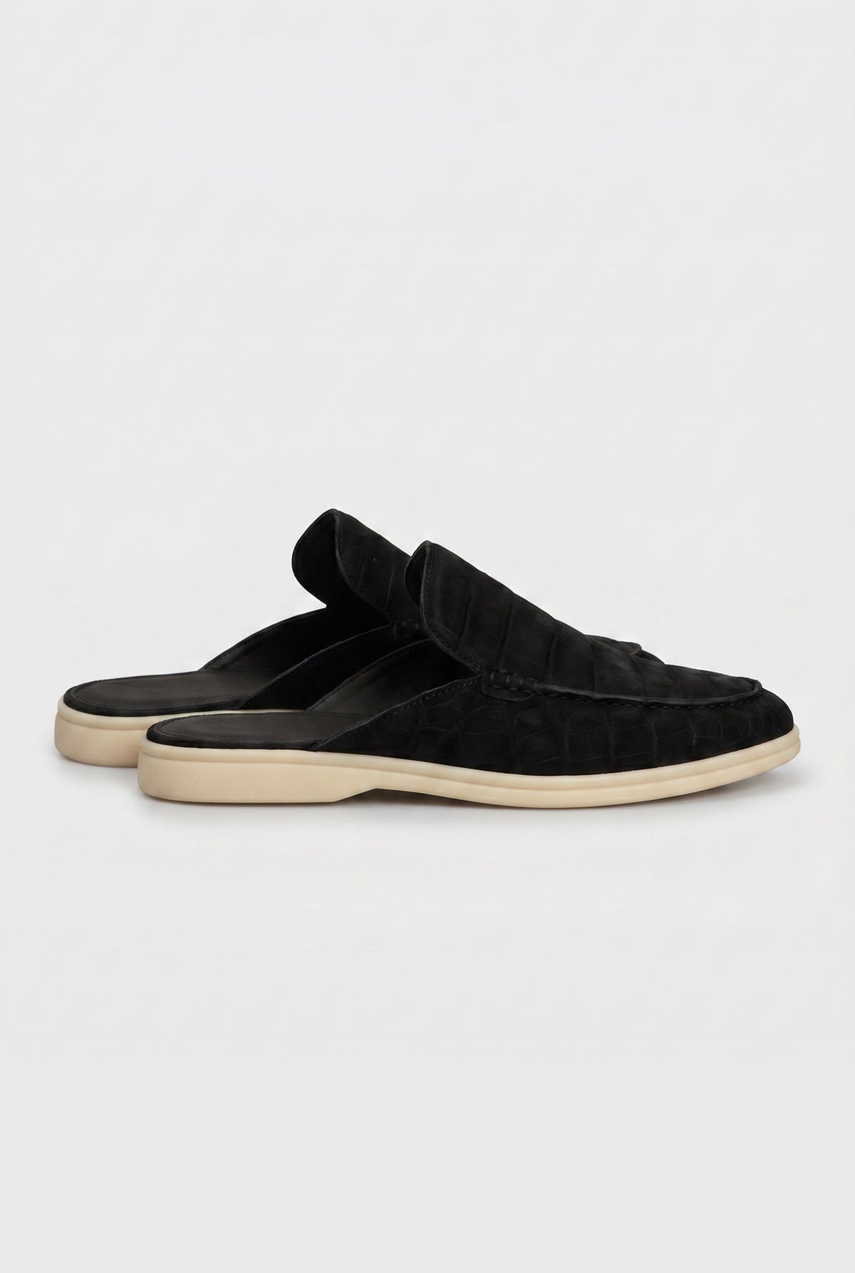 Yacht Mule Nubuck Crocodile Black