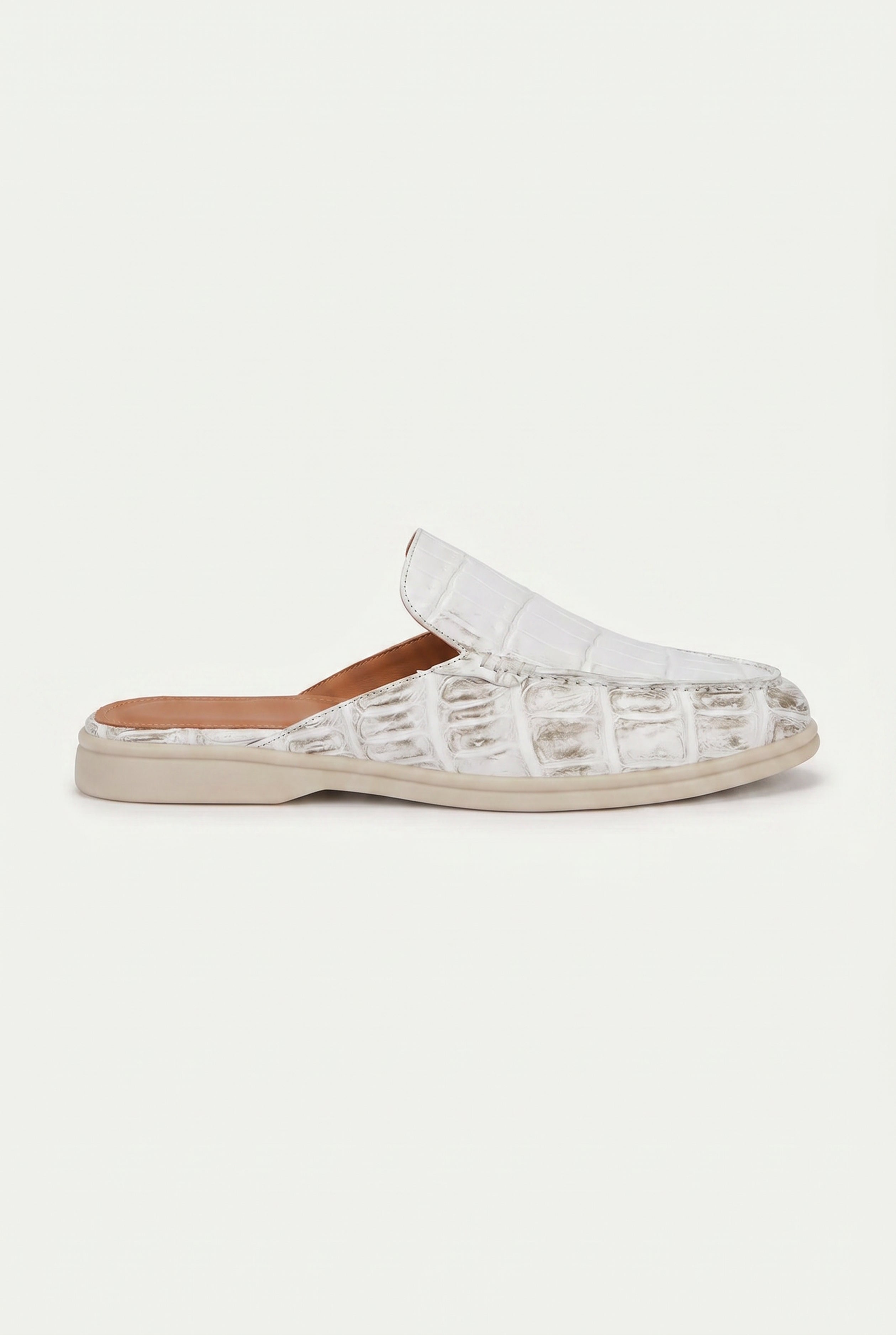 Yacht Mule Nubuck Crocodile White