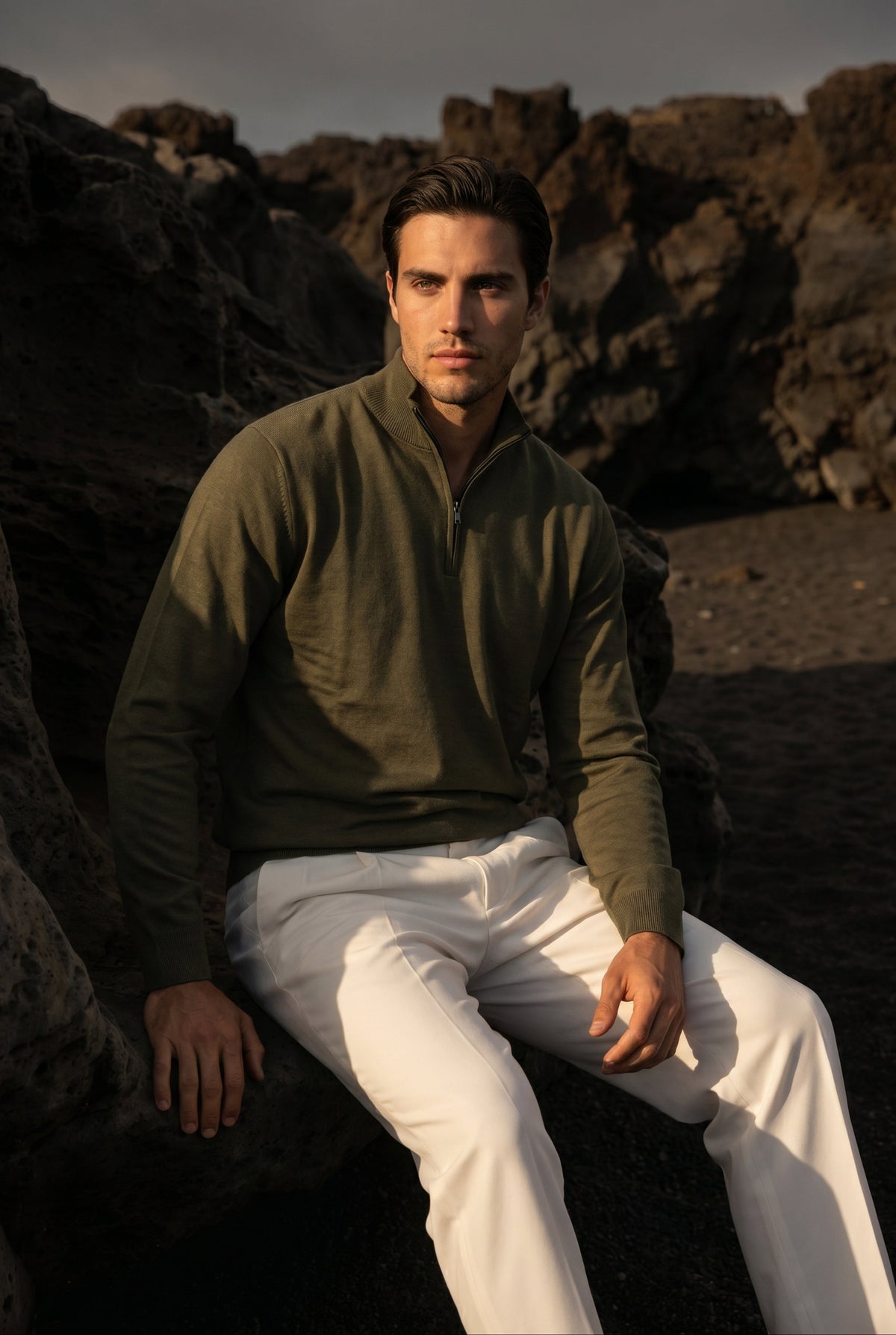 Merino Quarter Zip Olive