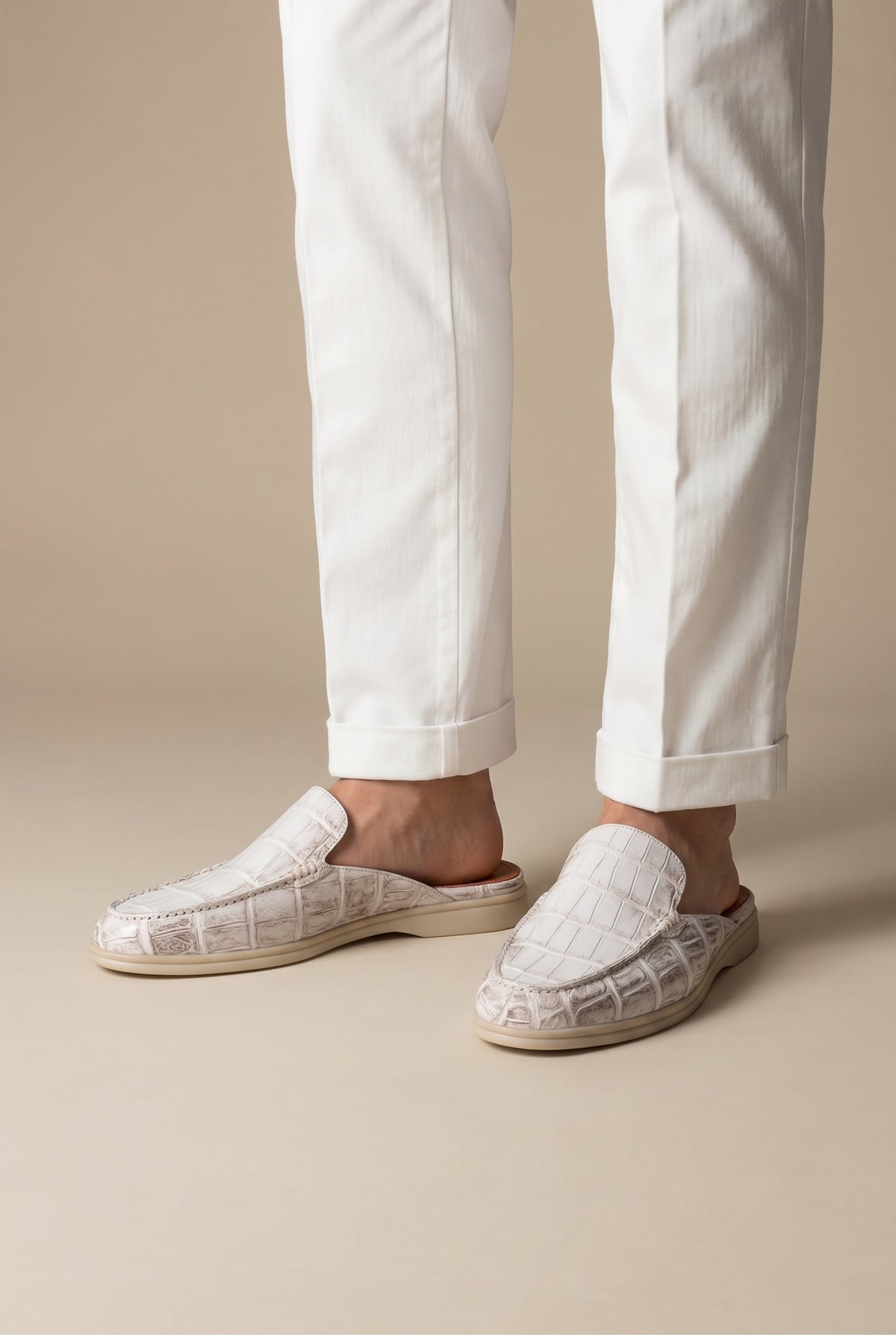 Yacht Mule Nubuck Crocodile White