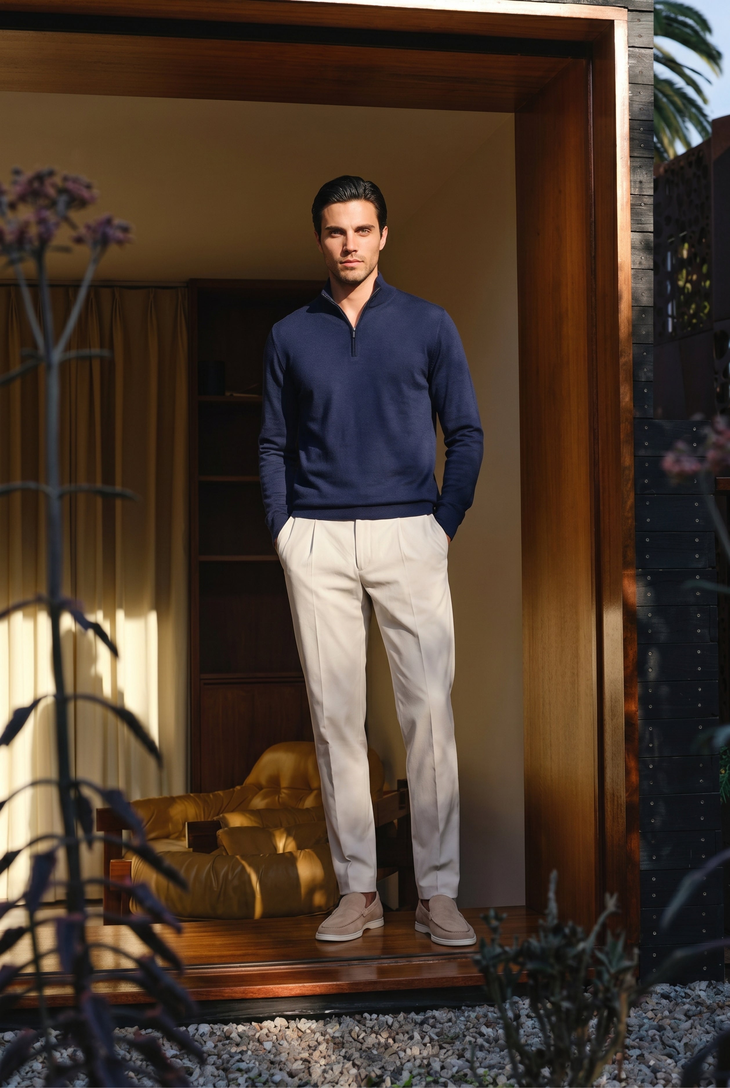Merino Quarter Zip Navy