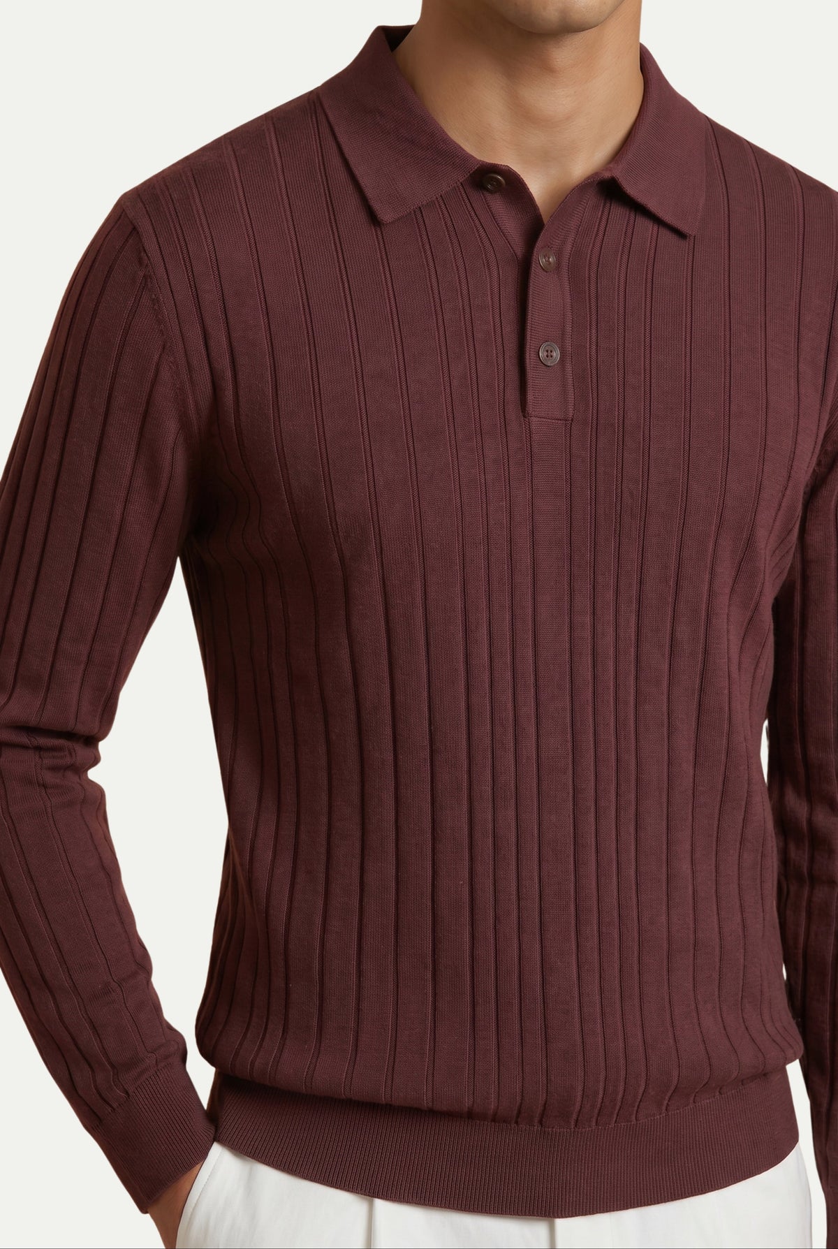 Extrafine Long Sleeve Polo Burgundy