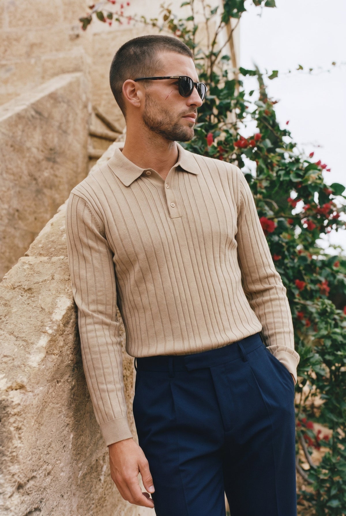 Extrafine Long Sleeve Polo Sand
