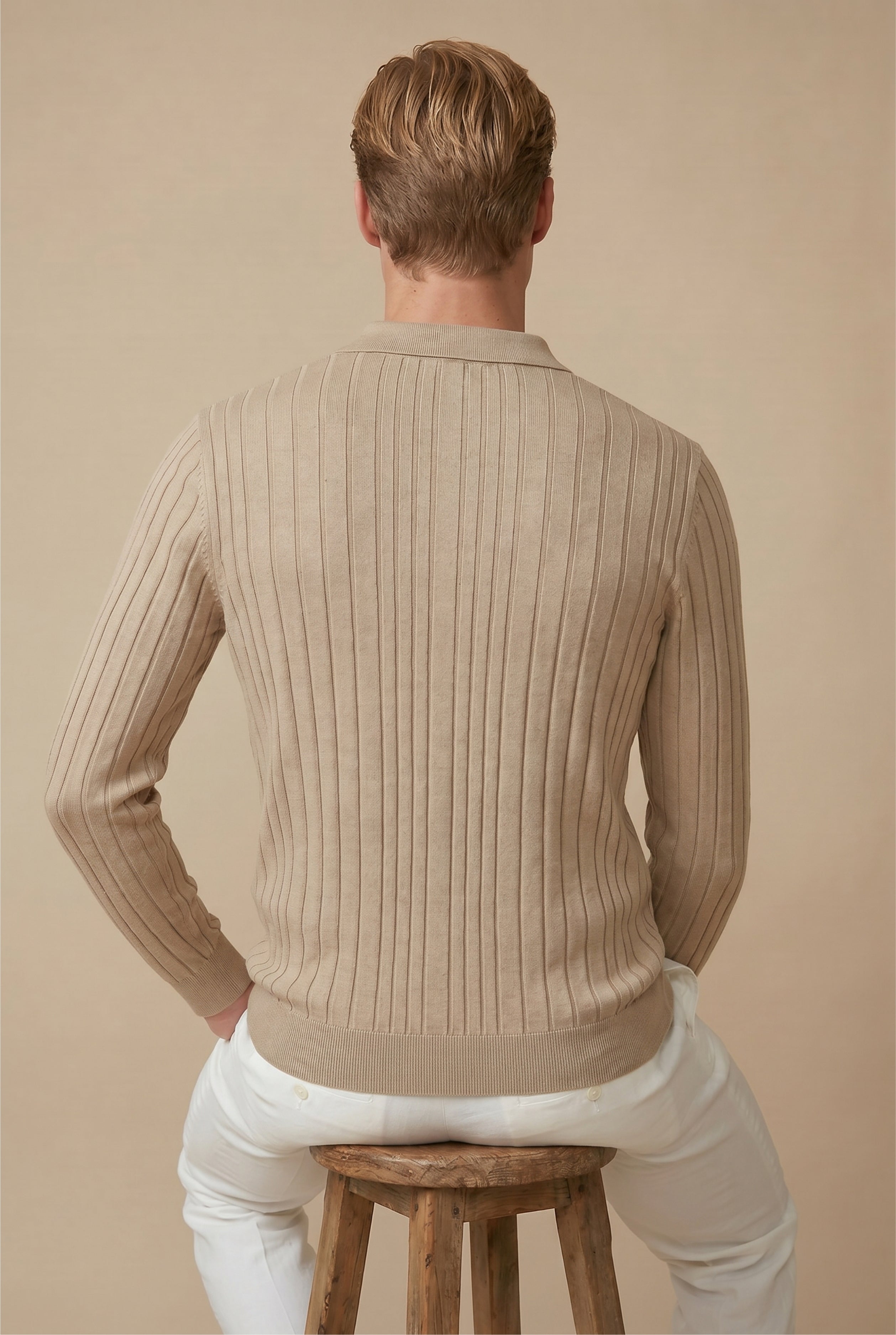 Extrafine Long Sleeve Polo Sand