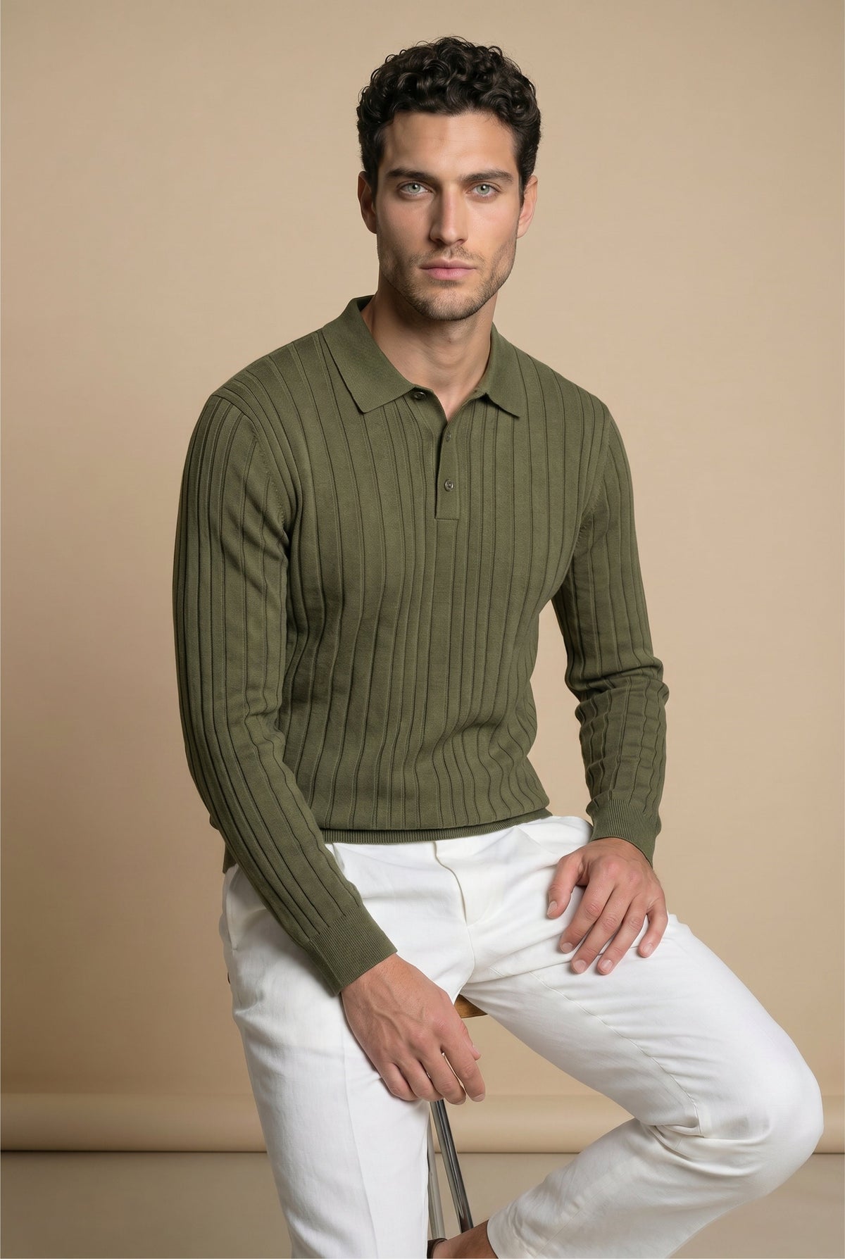 Extrafine Long Sleeve Polo Olive