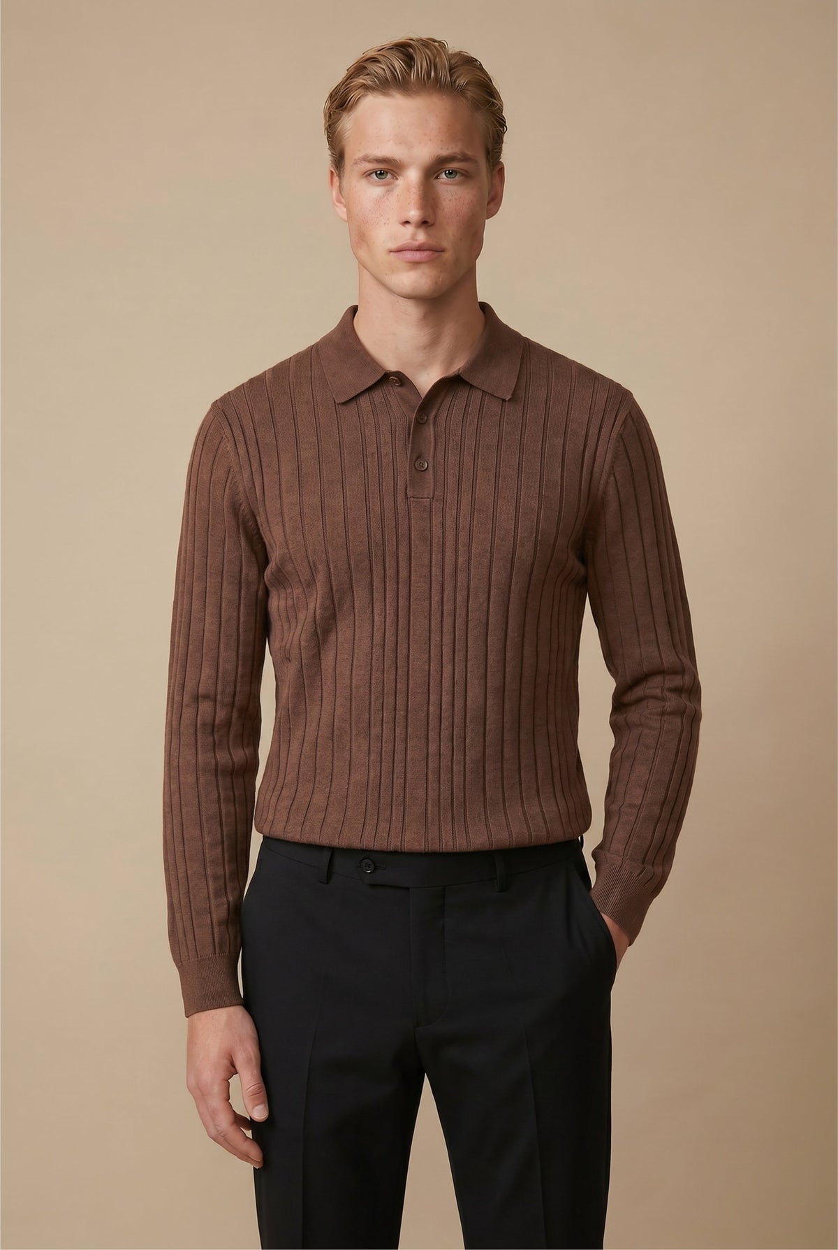 Extrafine Long Sleeve Polo Chocolate