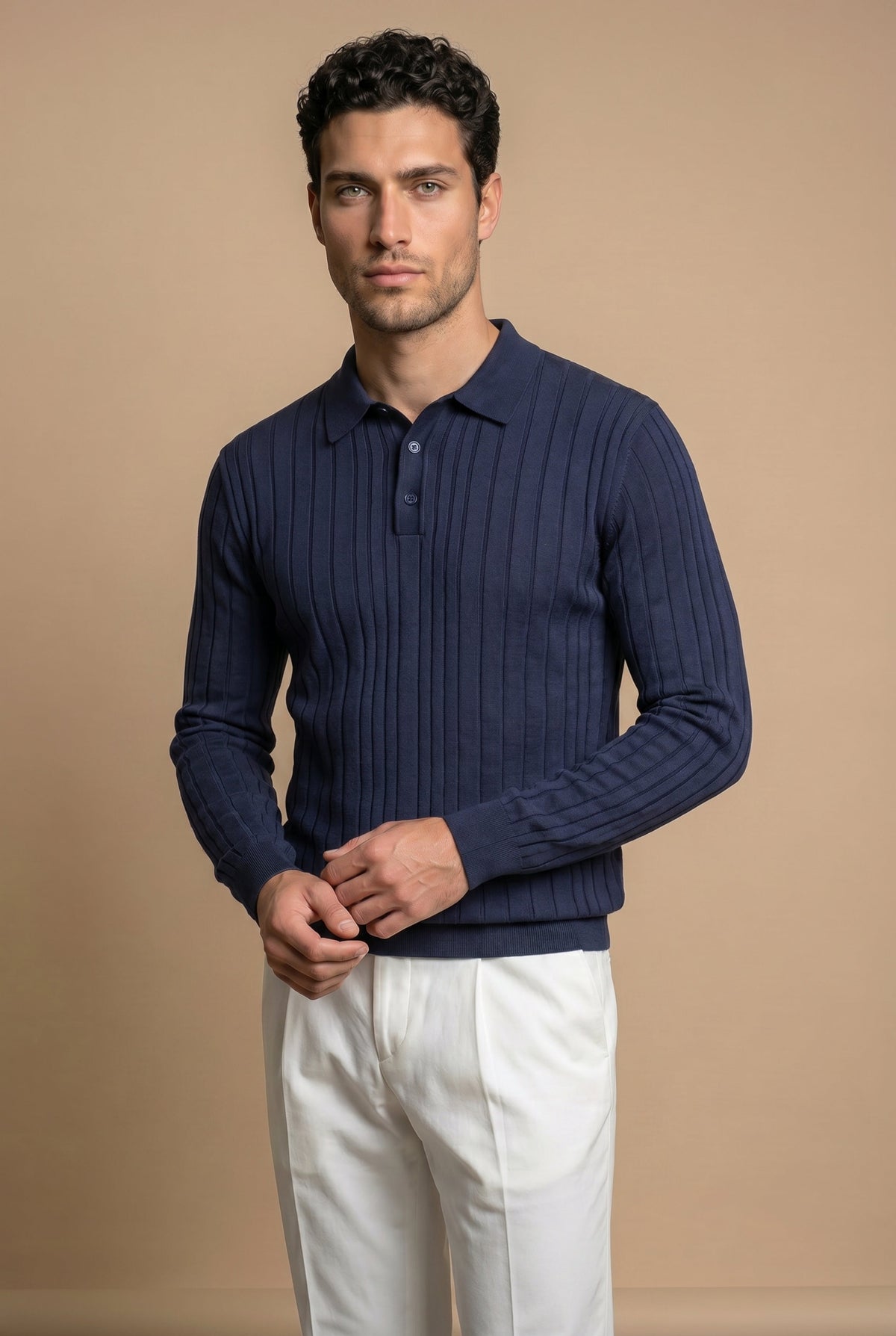 Extrafine Long Sleeve Polo Navy