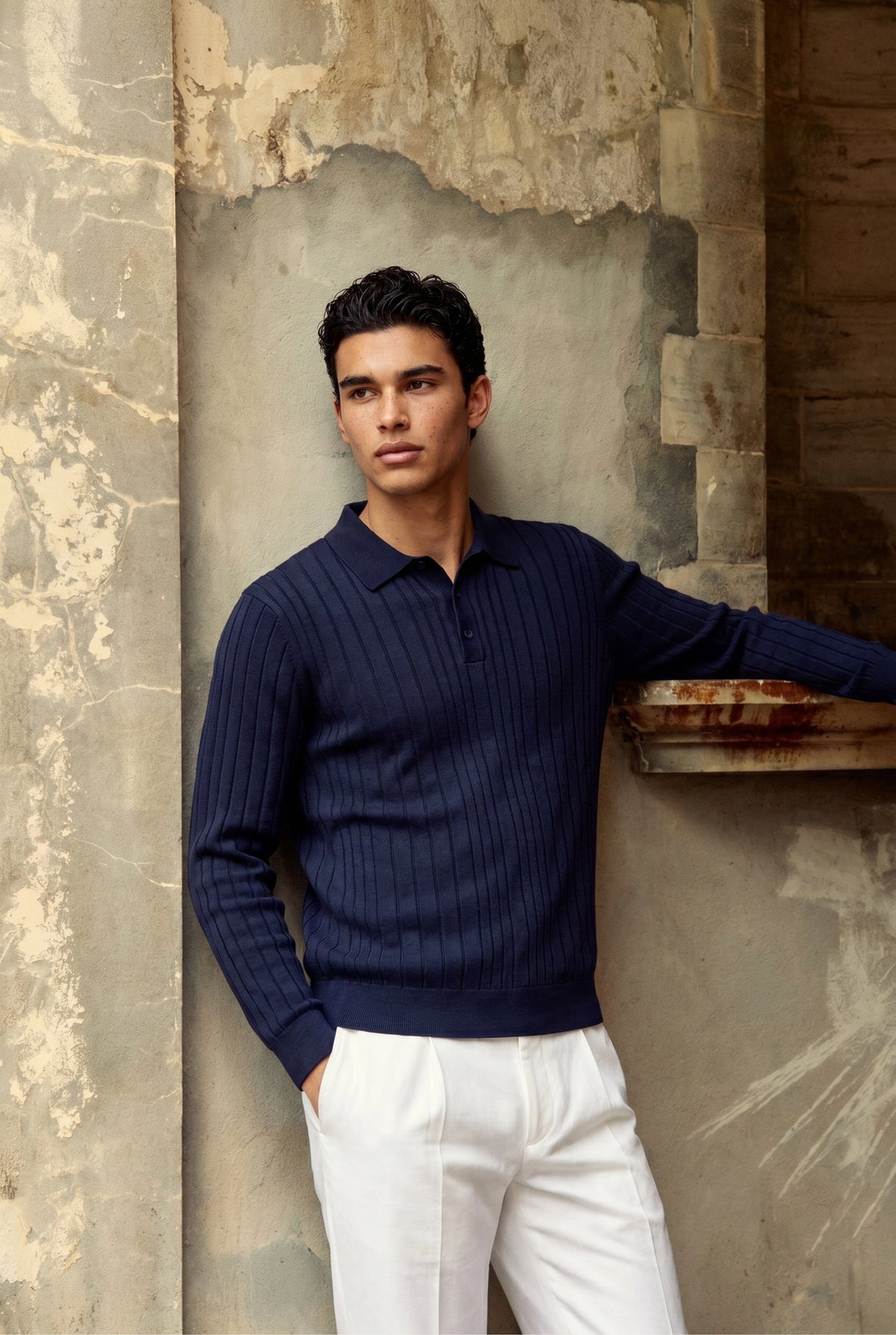 Extrafine Long Sleeve Polo Navy