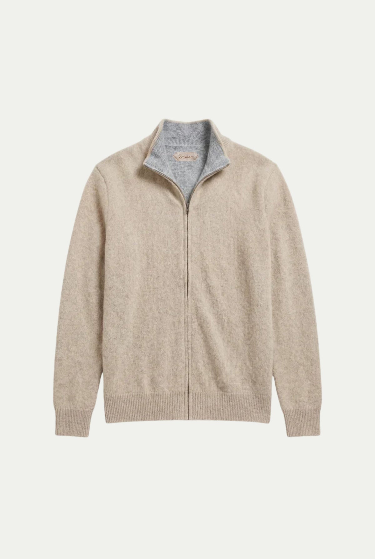 Sorrento Cashmere Full-Zip Knit Beige