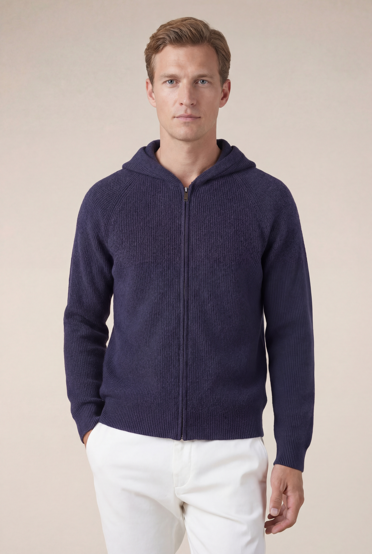 Cortina Cashmere Zip Hoodie Navy