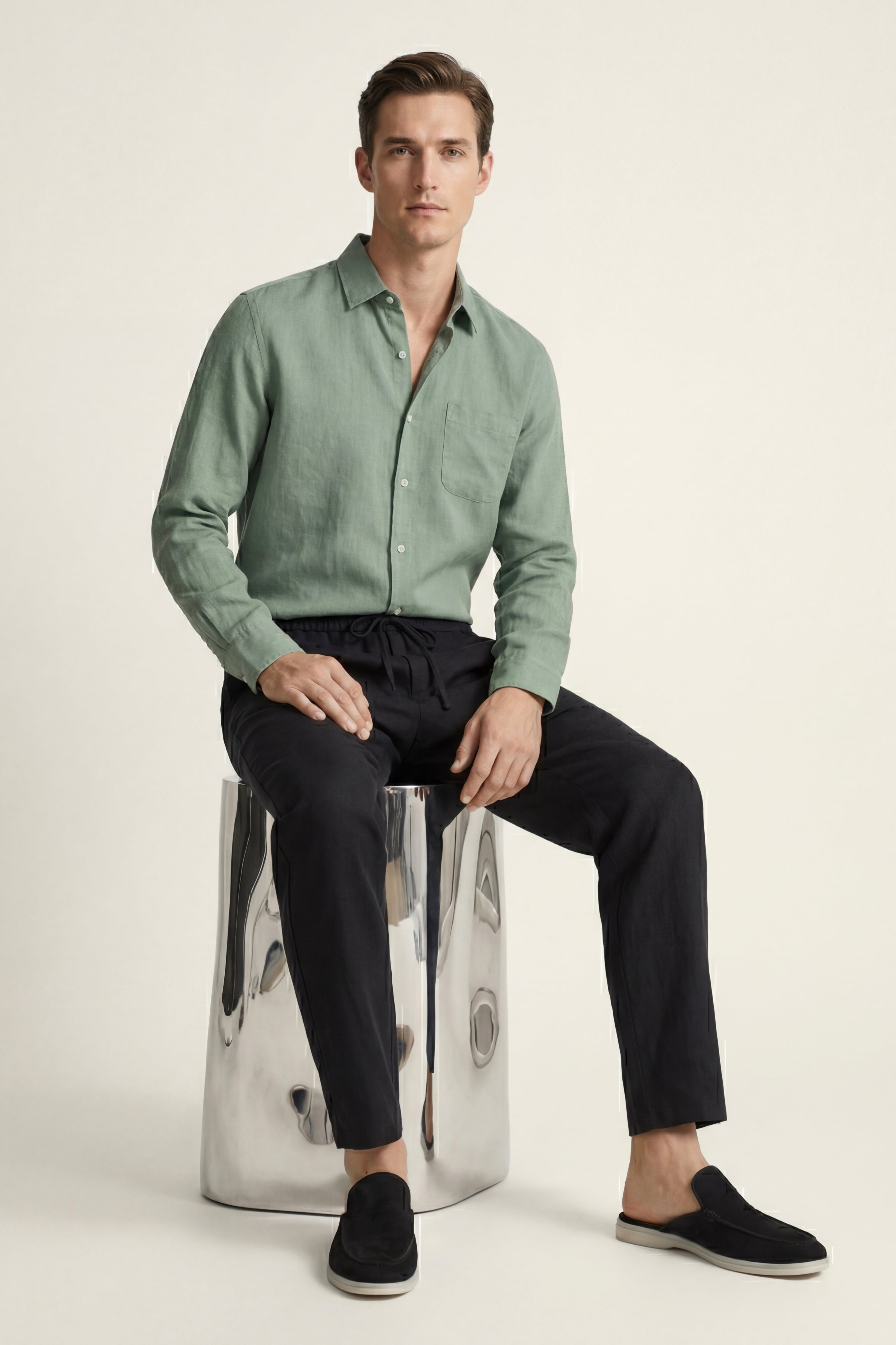 Pisa Linen Set Long Sleeve Green/Black